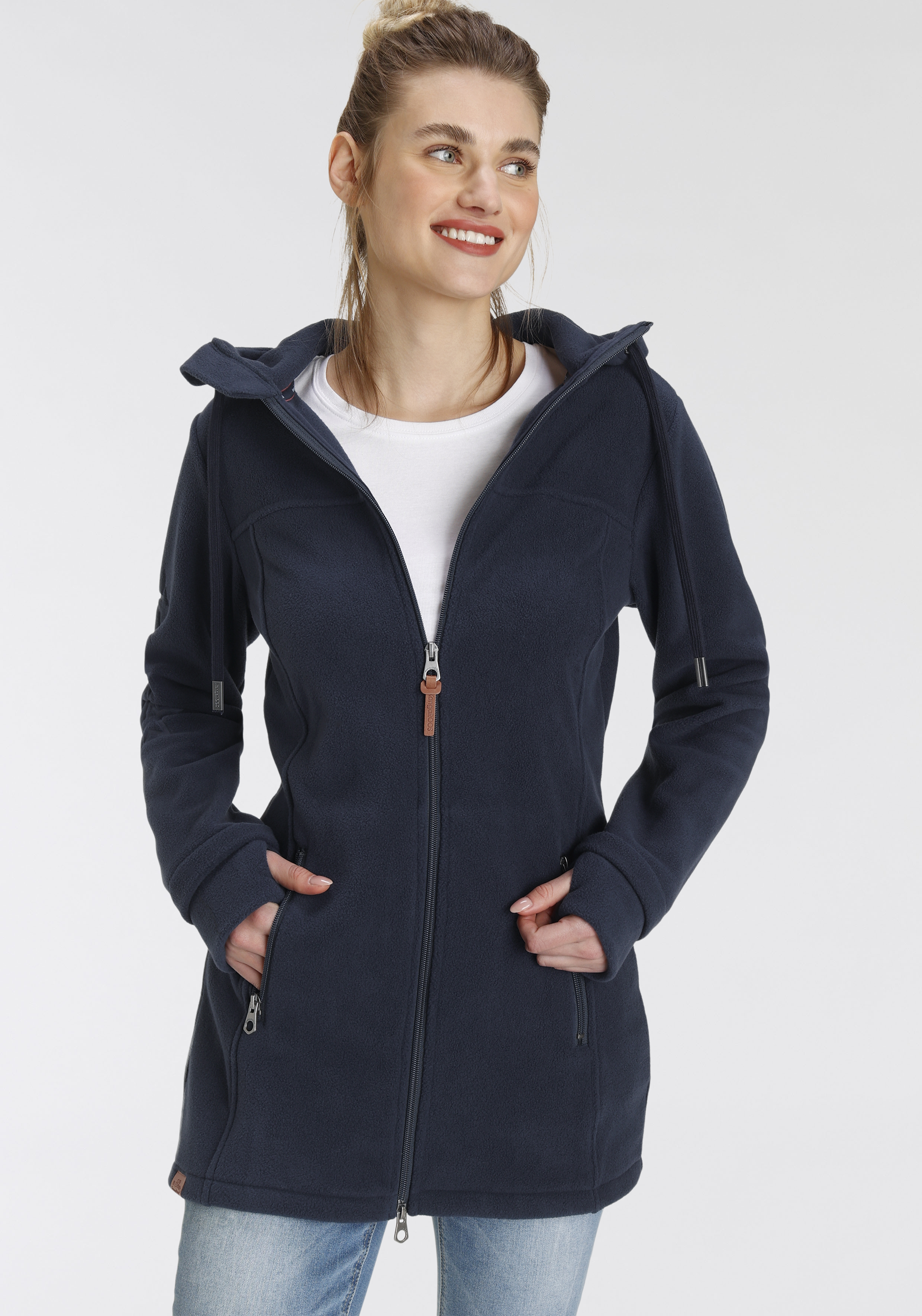 Fleecejacke, mit Kapuze, mit Kapuze und gepresstem Sternendruck am Arm