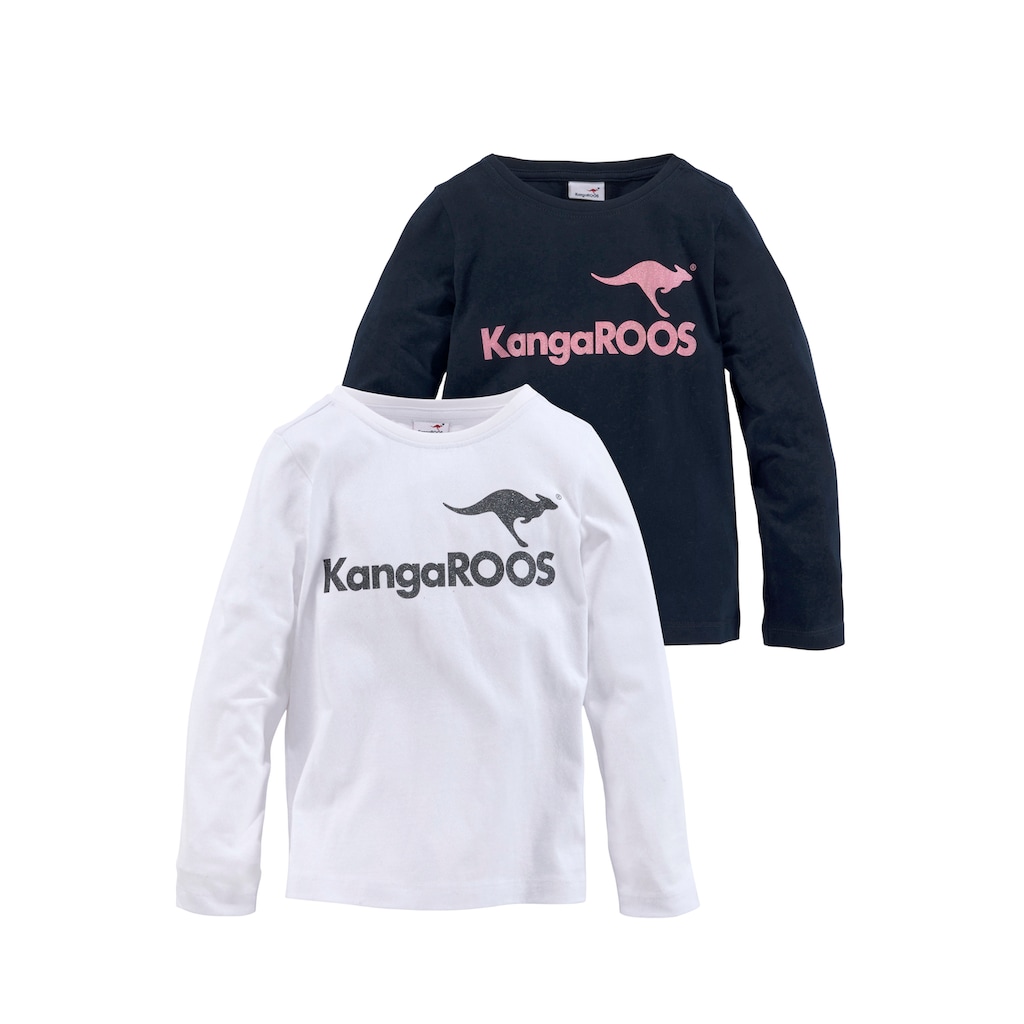 KangaROOS Langarmshirt, (Packung, 2 tlg.), mit Glitzerdruck