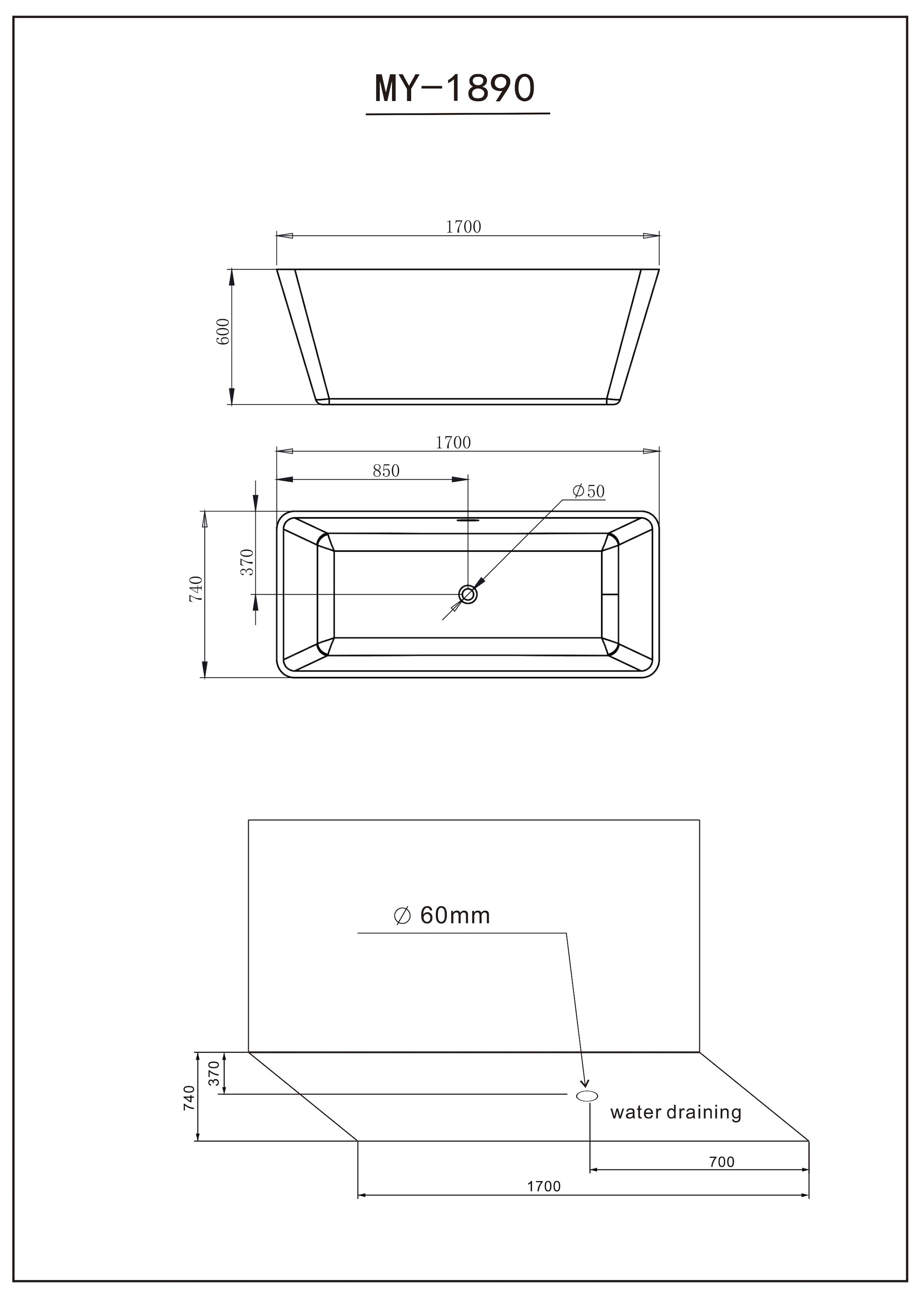 GOODproduct Badewanne »Sagres« Höhe 60 cm mit Ablaufstöpsel | verstellbare Füsse | Überlauf Freistehend, 170x74x60 (LxBxH), Sanitäracryl, mit Pop Up Ventil