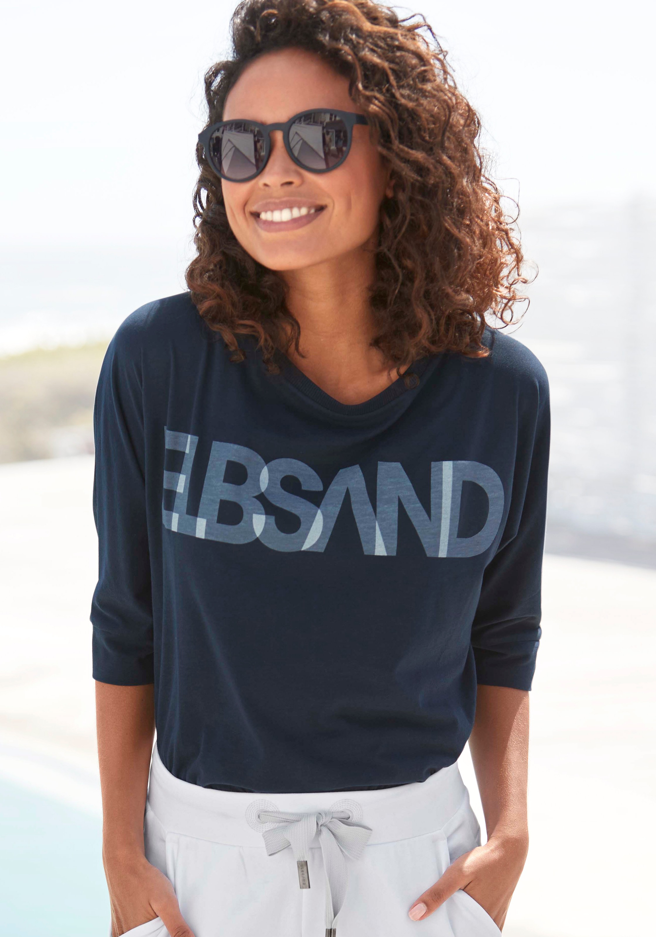 Image of Elbsand 3/4-Arm-Shirt "Irja" mit Logodruck, Baumwoll-Mix, lockere Passform