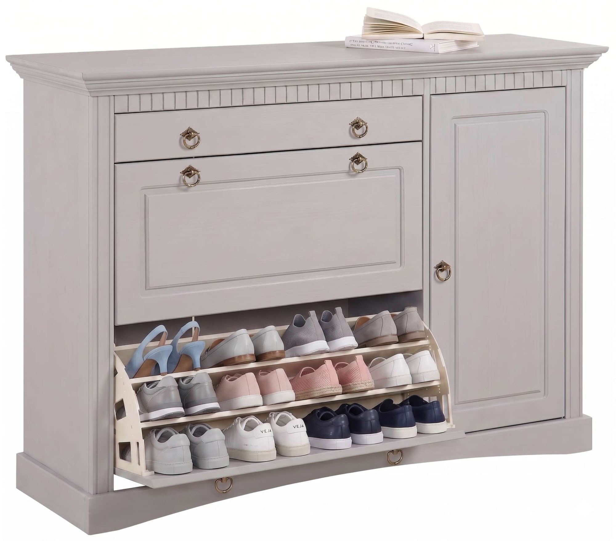 GOODproduct Commode à chaussures »Rustic« ,  en pin massif, largeur 130 cm, pour environ 2 x 12 paires de chaussures