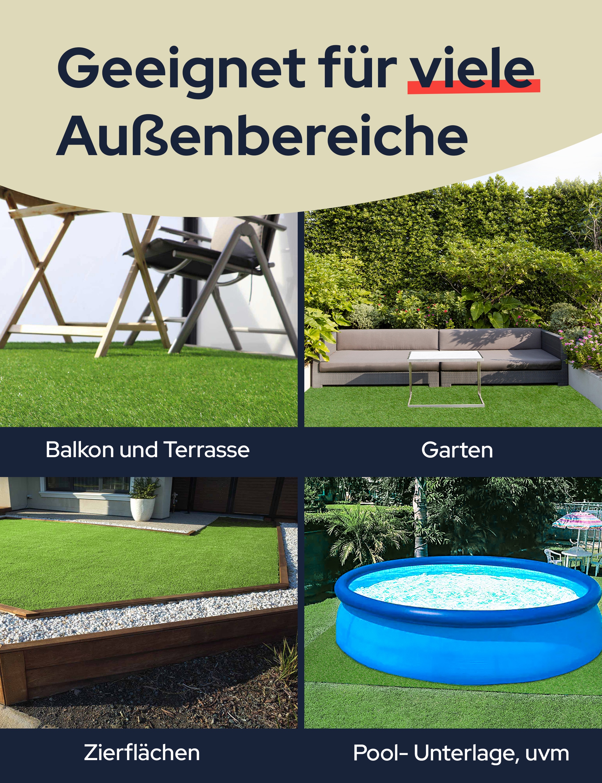 Primaflor-Ideen in Textil Kunstrasen »Kunstrasen MIAMI, Gesamthöhe 22 mm« rechteckig natürliche Optik, wasserdurchlässig, für Balkon, Terrasse & Garten