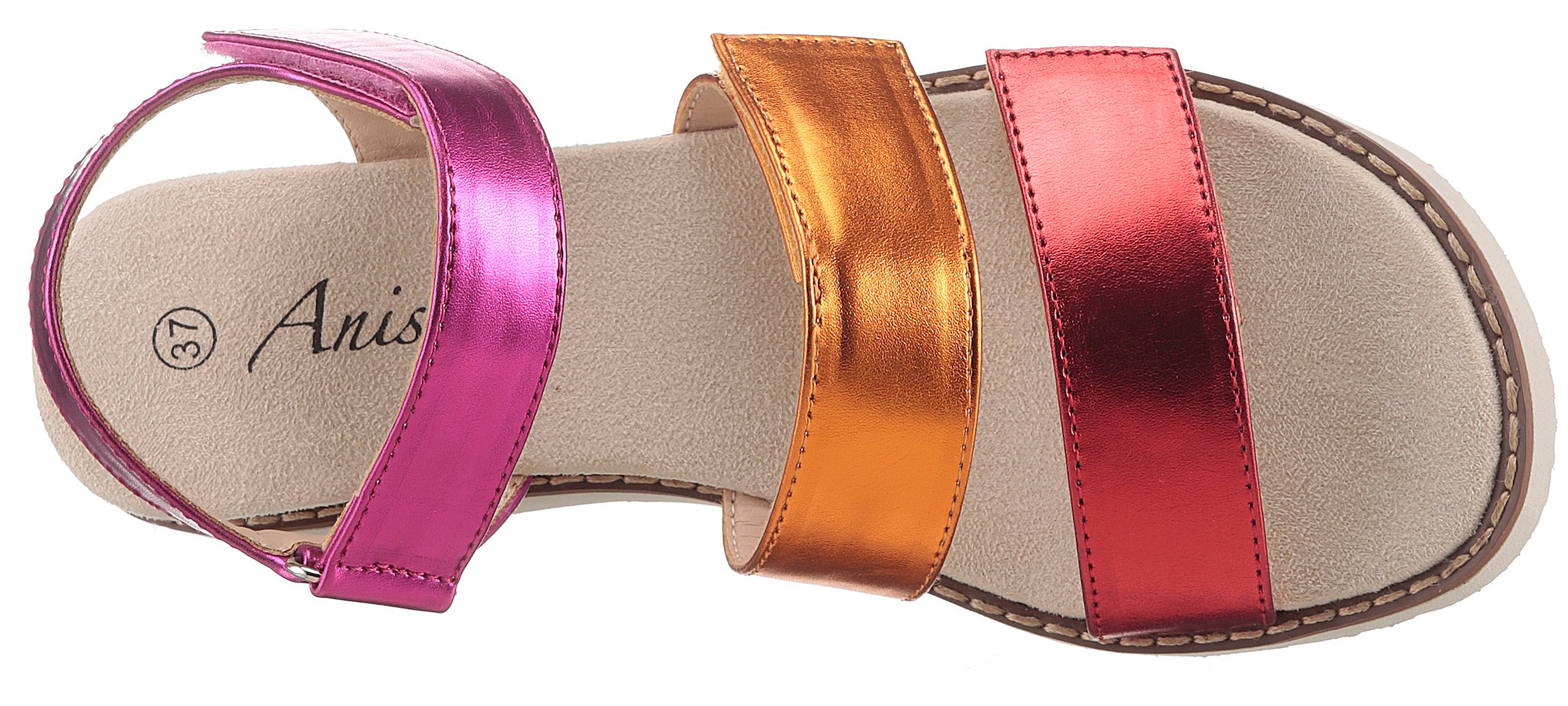 Aniston SHOES Keilsandalette, Sandale, Sommerschuh, Klettschuh, Metallic-Optik - NEUE KOLLEKTION