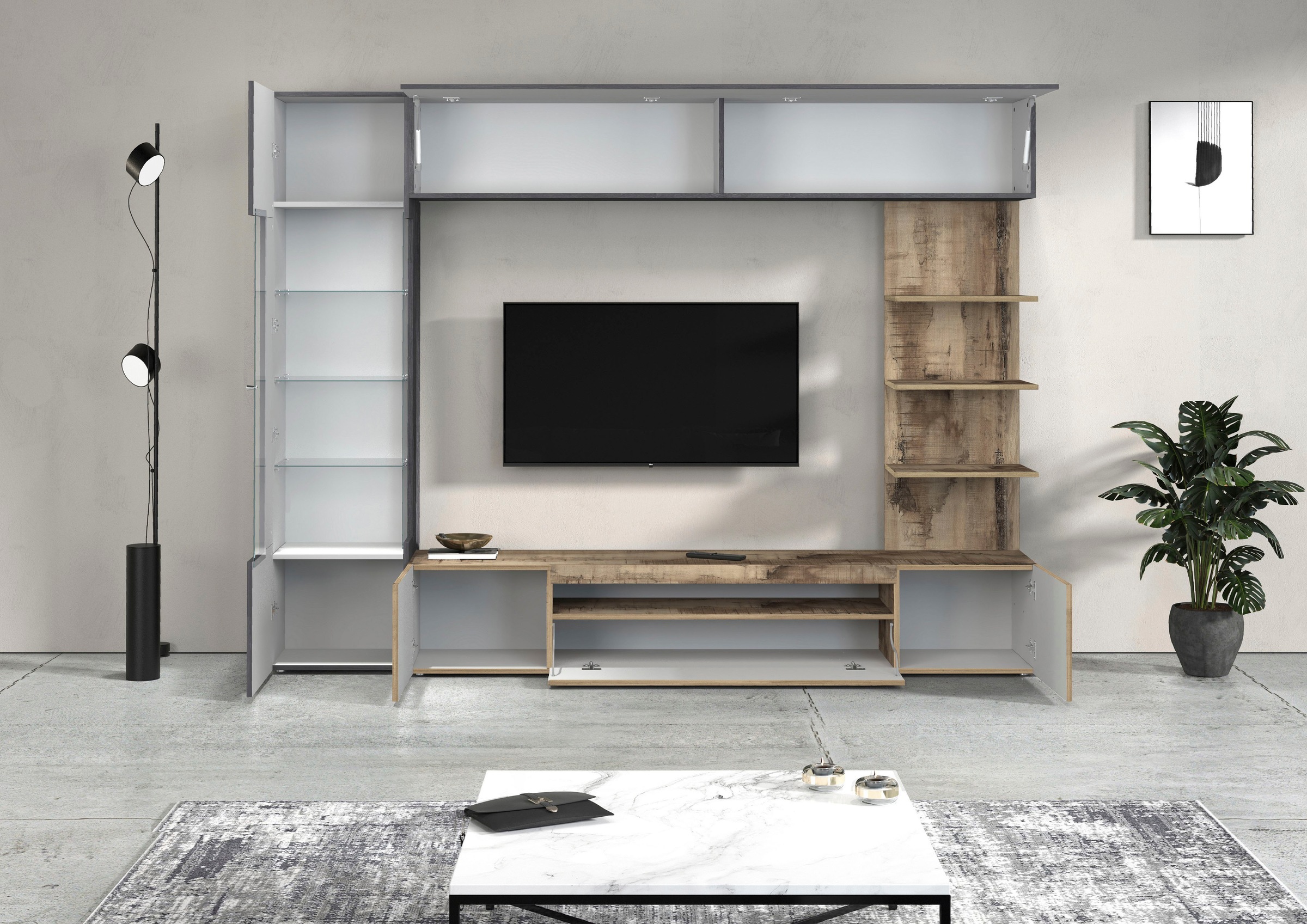 GOODproduct Wohnwand »Wohnwand New Egypt, Anbauwand, Medienwand, Wohnzimmerwand« Weiss in Hochglanz, alle anderen Farben in matter Ausführung., 4 Stk. tlg.