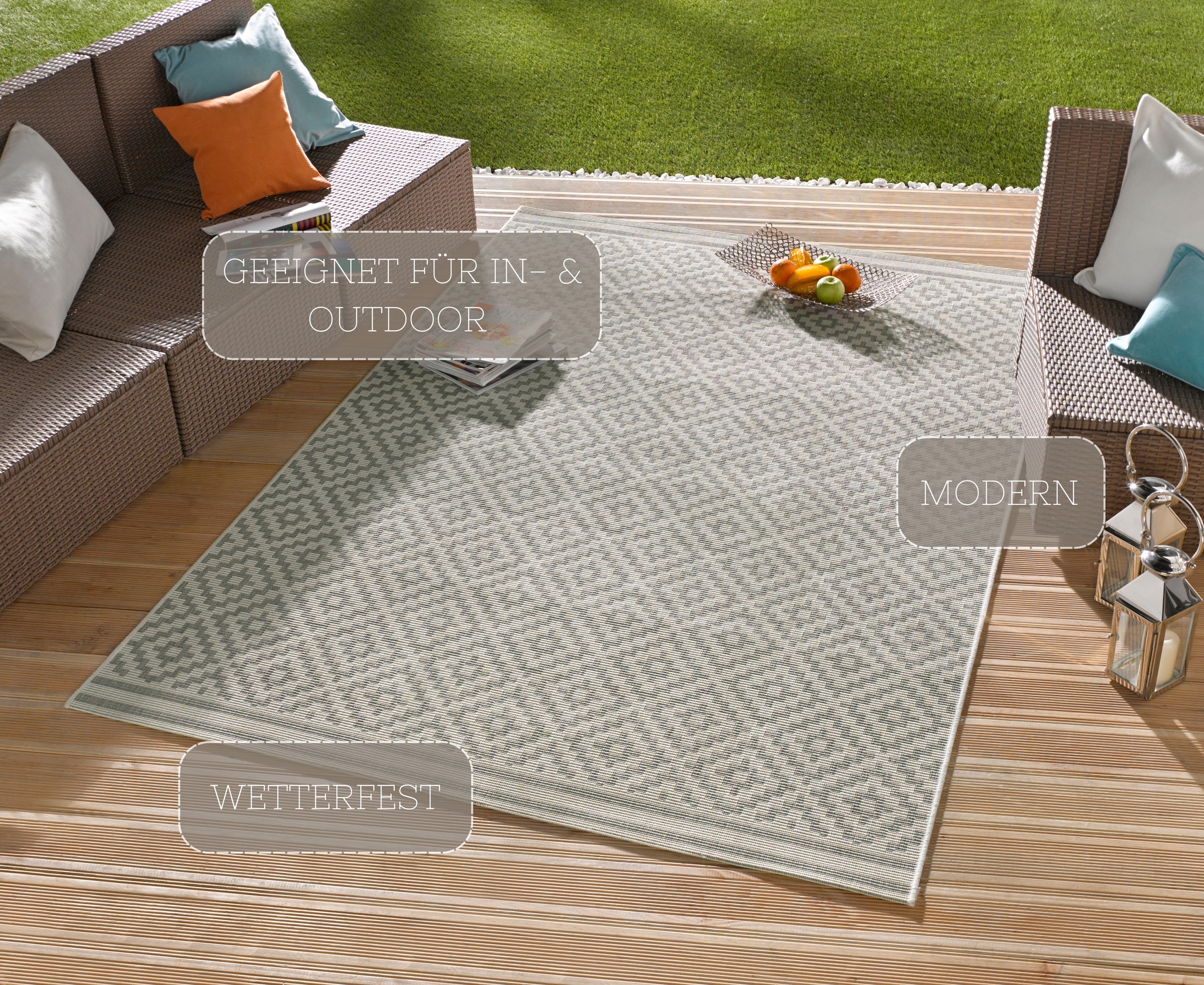 NORTHRUGS Teppich »Raute«, rechteckig, 8 mm Höhe, In-& Outdoor, Wetterfest, Balkon, Läufer, Wohnzimmer, Terrasse, Raute