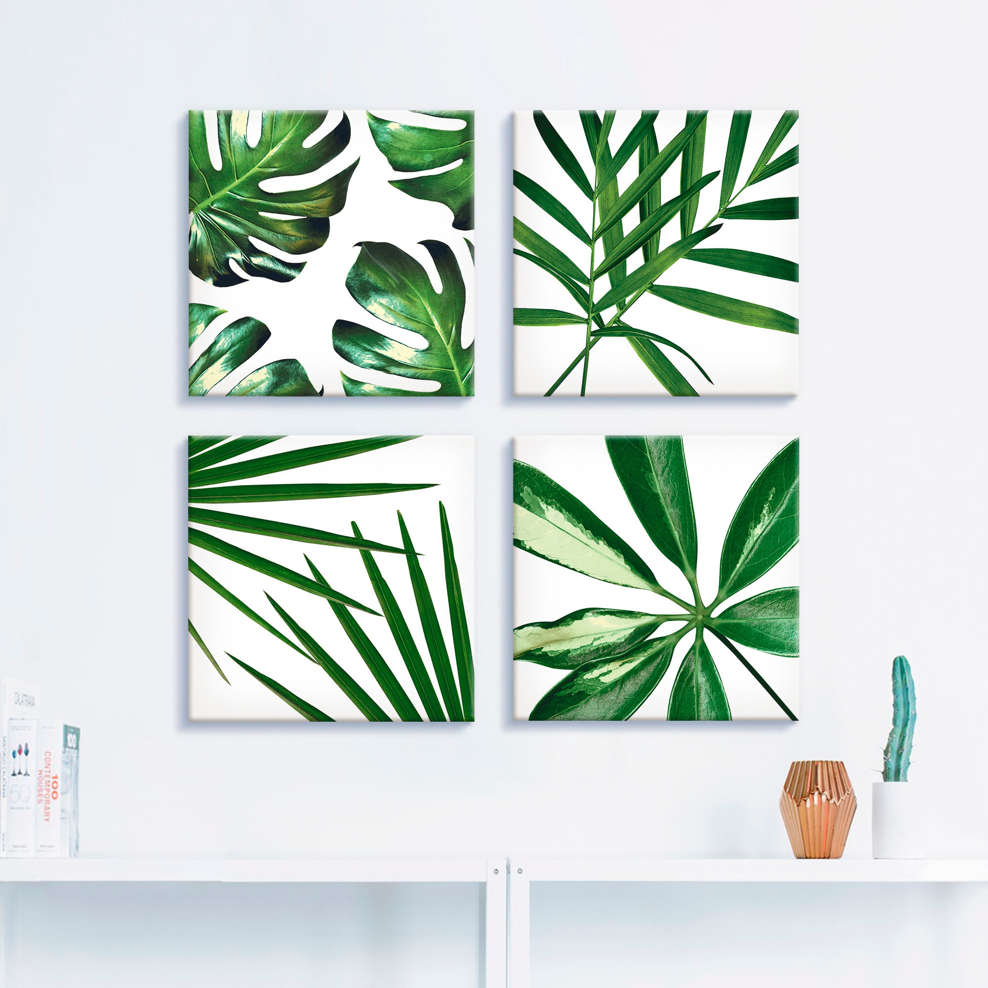 Artland Leinwandbild »Blätter«, Blätter, (4 St.), 4er Set, verschiedene Grössen