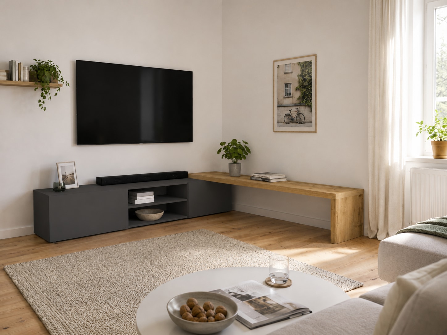 GOODproduct Lowboard »New Garda,Lowboard mit Aufsatz,TV-Board mit Ausatz,TV-Schrank-Tv Bank« 1 Stk. tlg. Breite verstellbar v. 183 bis 310 cm,2 Klappen  und L-Förmiger Aufsatz