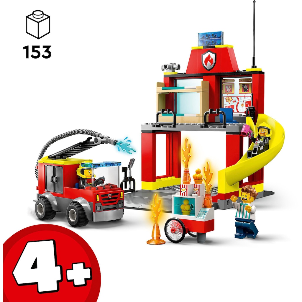 LEGO® Konstruktionsspielsteine »Feuerwehrstation und Löschauto (60375), LEGO® City«, (153 St.), Made in Europe