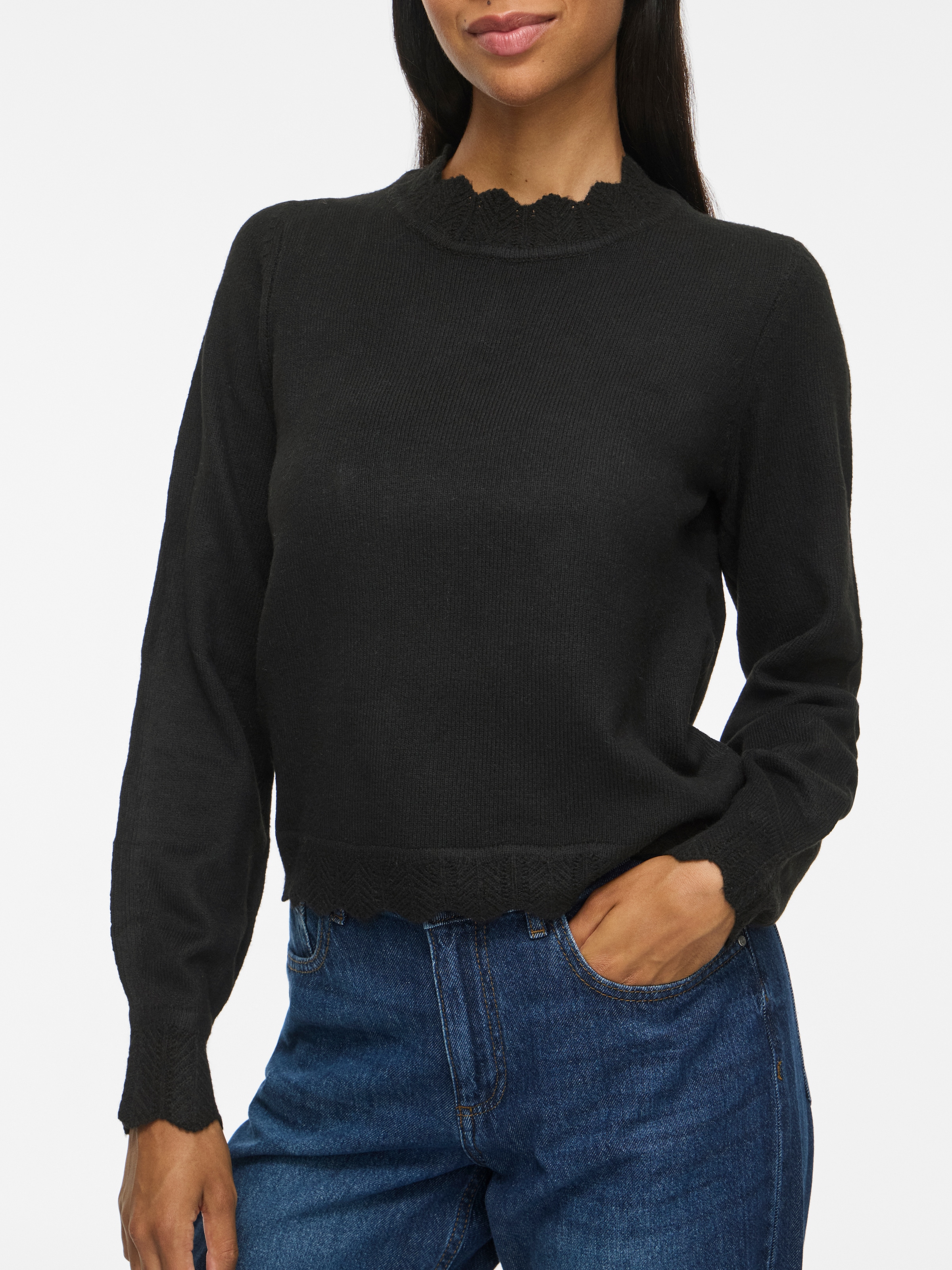 Vila Pull en tricot »VINIKOLINA O-NECK L/S KNIT TOP - NOOS« mélange de matériaux, coupe régulière