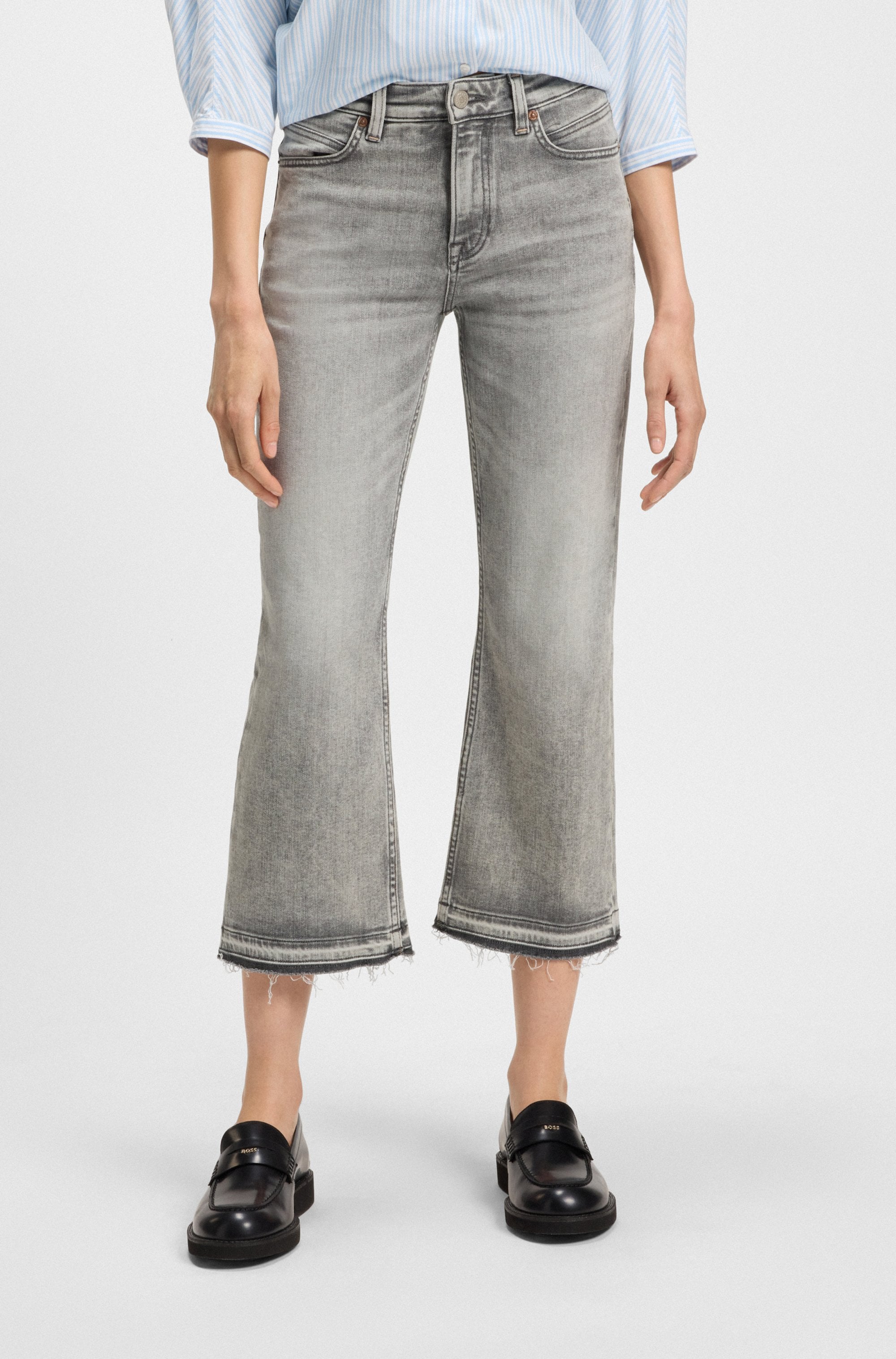Image of BOSS ORANGE 7/8-Jeans "SOFT KICK FLARE MR Premium Damenmode" Cropped Länge mit ausgefranster Kante