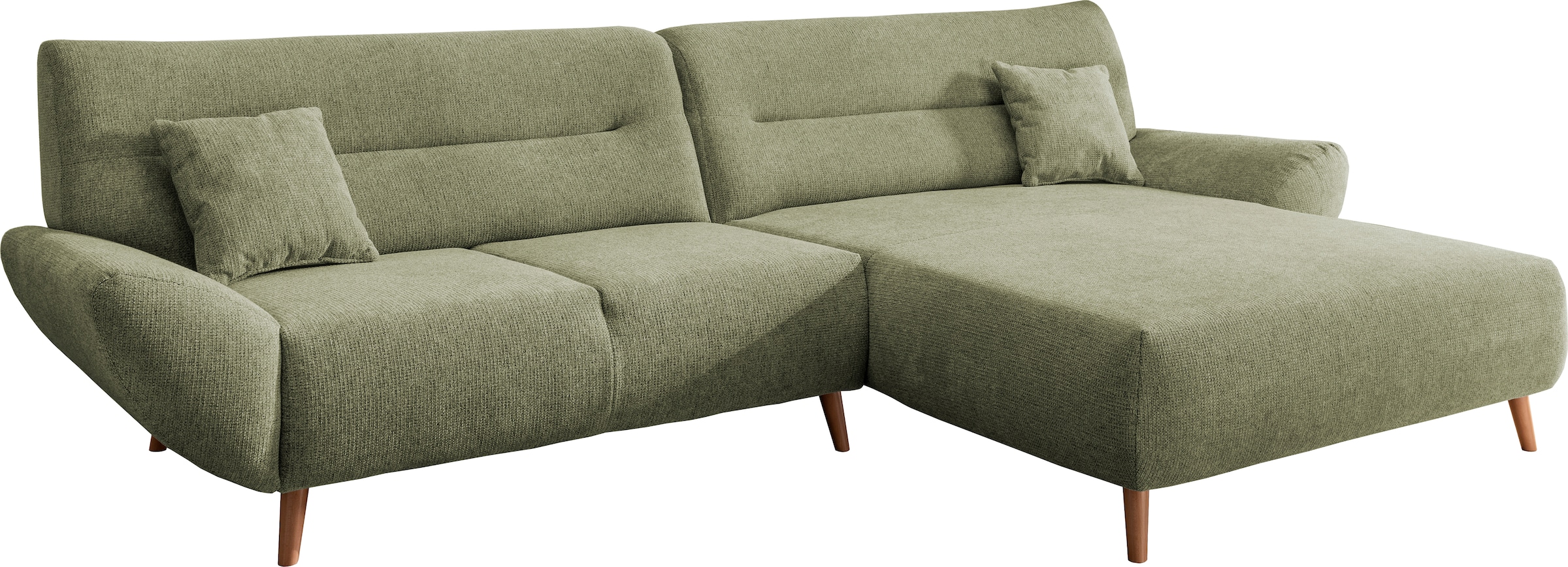 INOSIGN Ecksofa »Drago, elegant und zeitlos, komfortabel, Holzfuss, L-Form«, frei im Raum stellbar, inkl. 2 Zierkissen