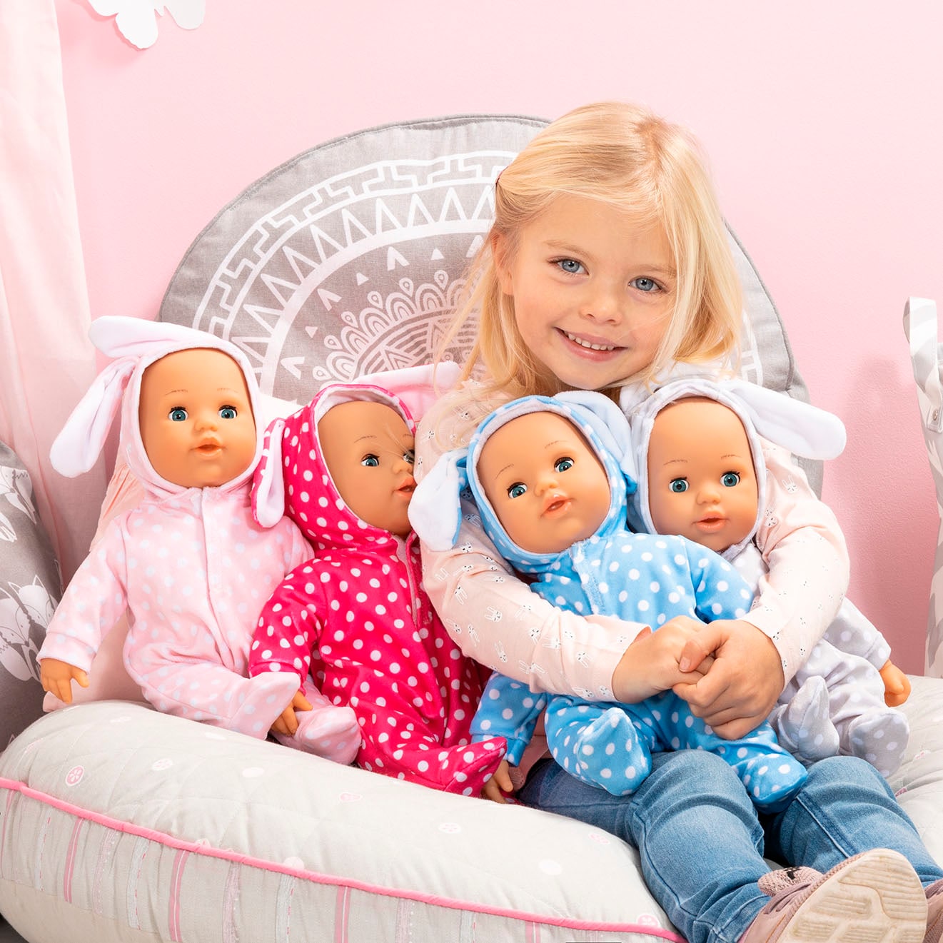 Bayer Babypuppe »First Words Baby, Anna 38 cm, grau« mit Schlafaugen und Babygeräuschen