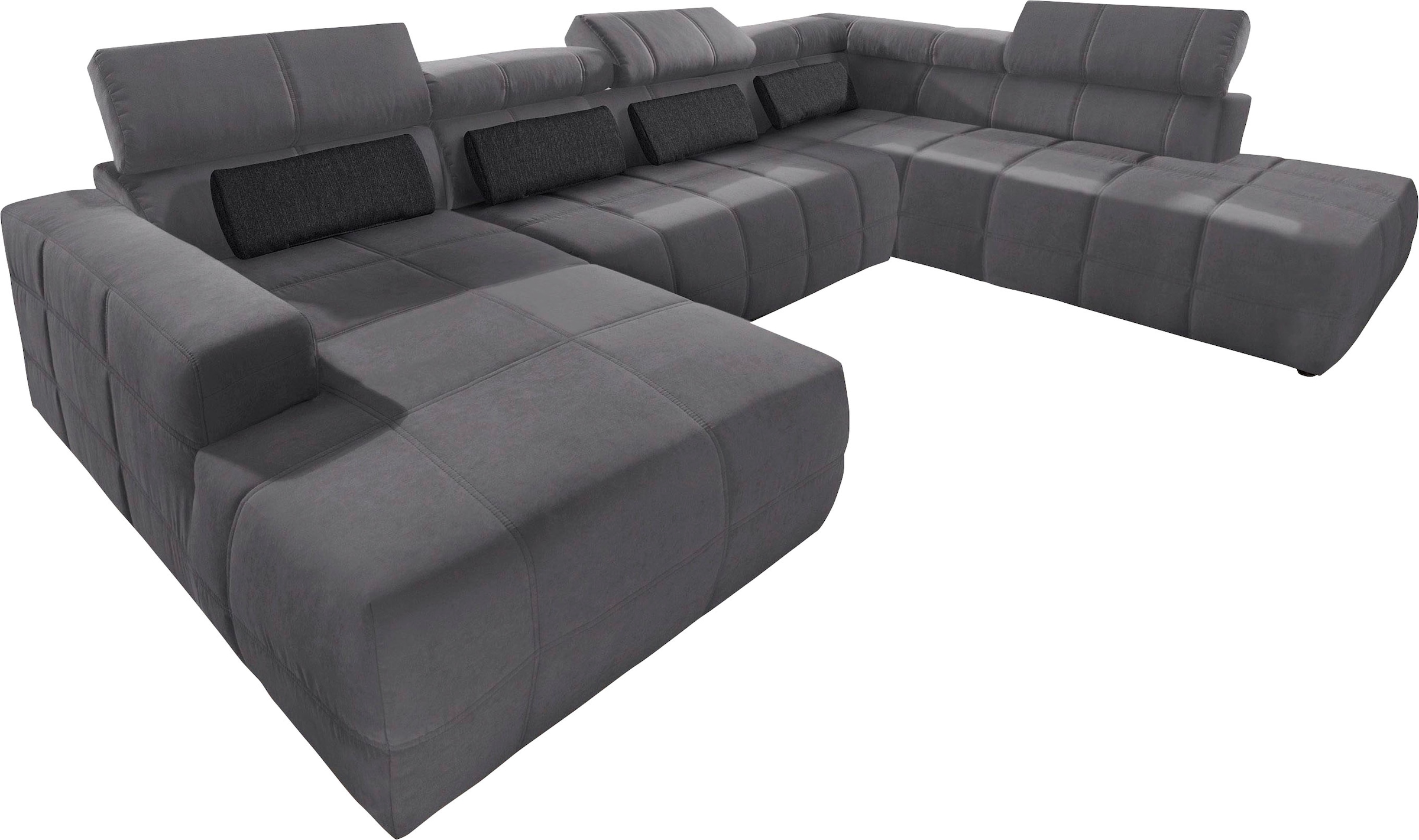 Image of DOMO collection Wohnlandschaft "BRANDON belastbar bis 140 kg/Sitz, 359x228 cm, U-Form" ohne Sitztiefenverstellung, Luxus-Microfaser, dunkelgrau