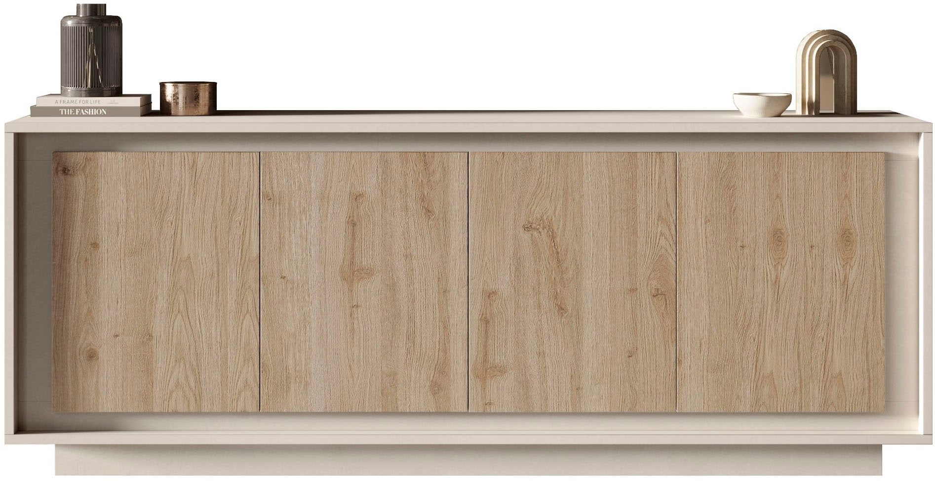 Home affaire Sideboard »Sky, B/T 207/50 cm, Kommode/Anrichte/Stauraumschrank, 4 Türen« Softclosing, Korpus & Front 22 mm stark, Rahmen-Optik
