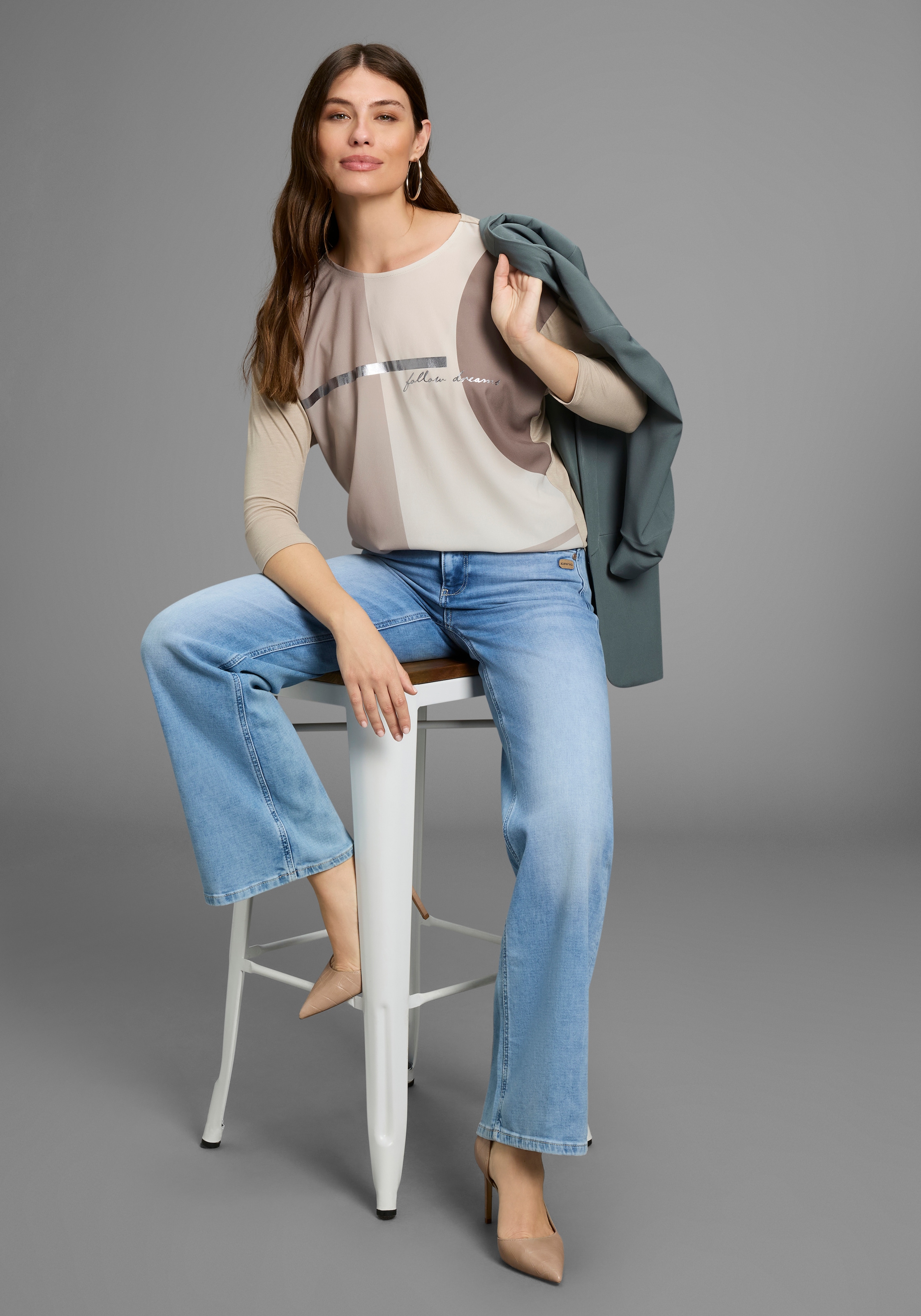 Laura Scott Shirtbluse, im Materialmix mit Folienprint - NEUE FARBEN