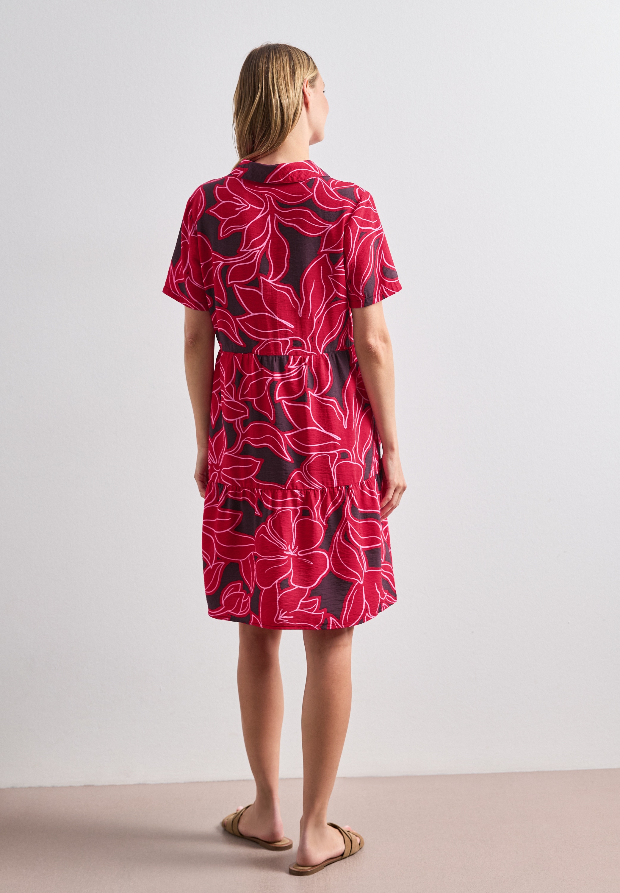STREET ONE Druckkleid Ohne Taschen Knielanges Sommer-Kleid mit Kurzarm und floralem Muster