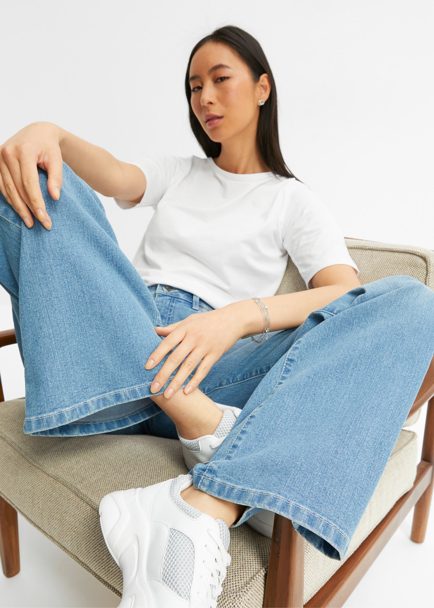 bonprix Loose Fit, 5-Pocket-Style, Wide-Leg Jeans, Mid Waist