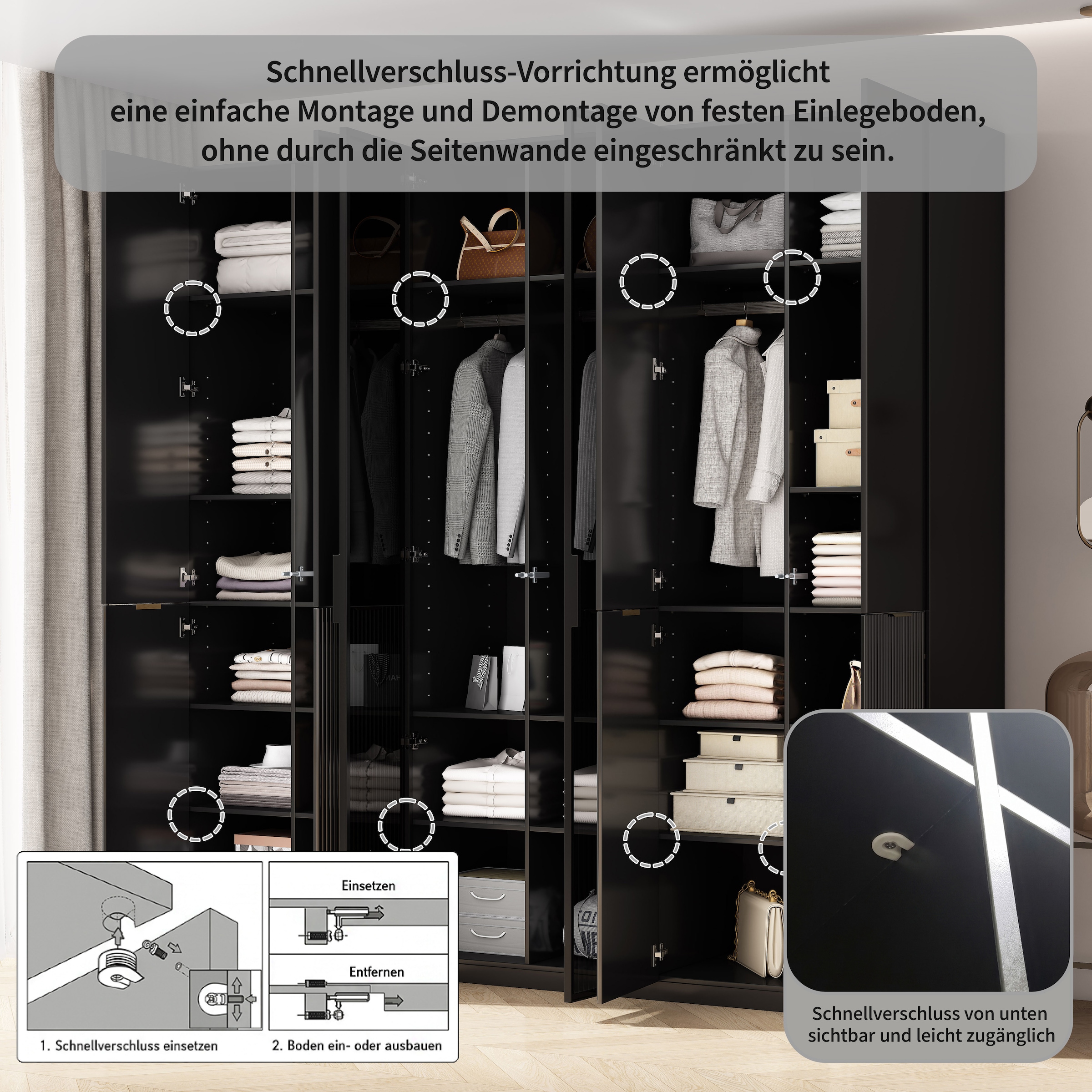 GOODproduct Kleiderschrank »Jorella Schlafzimmerschrank Garderobe mit Softclose Türen Glastüren« eleganter Schlafzimmerschrank Rillendesign Trend Breite 241cm Grauglas