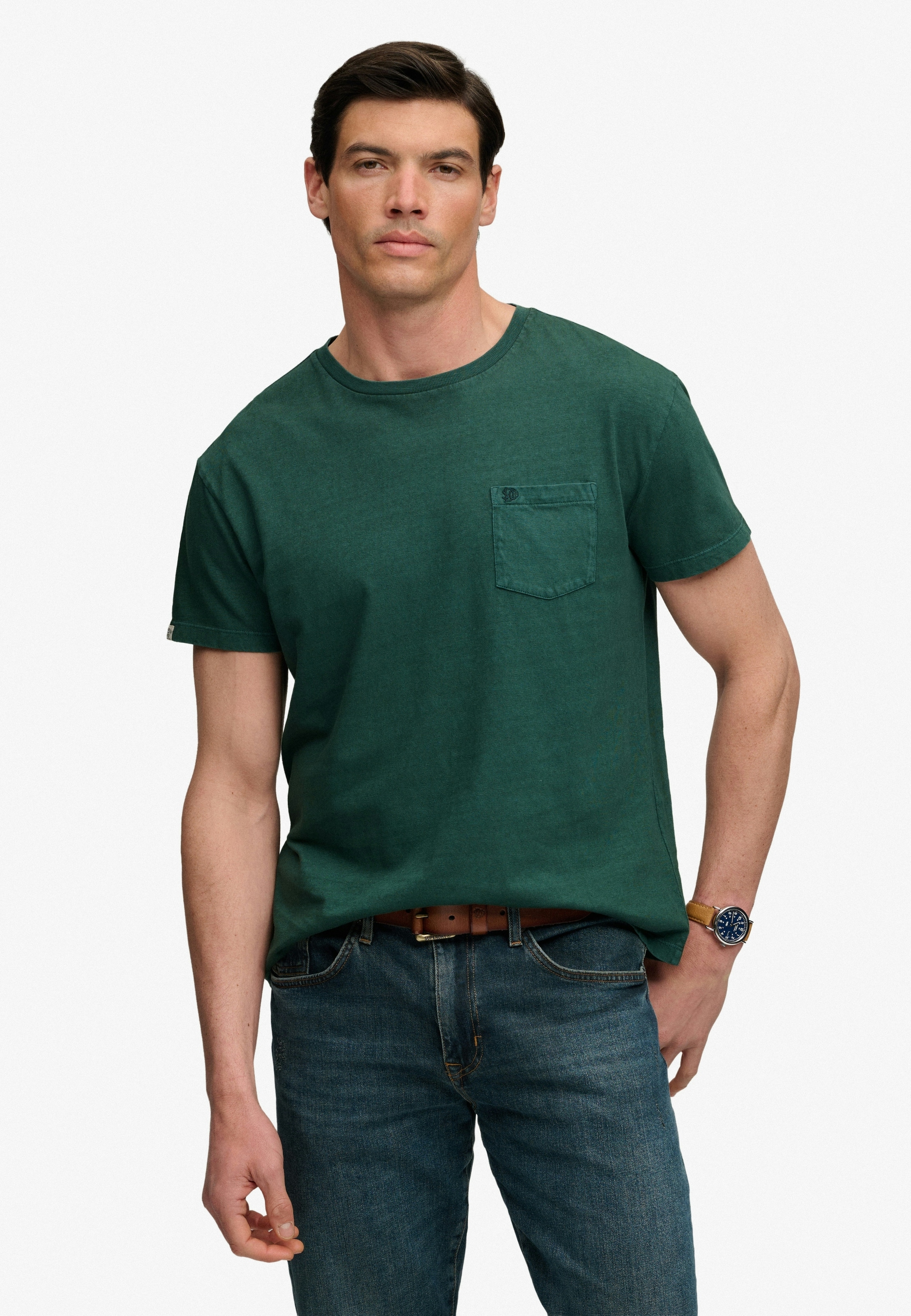 Image of Superdry "COTTON CLASSIC LINEN PKT TEE" Baumwollmischung, relaxed fit aus luftig leichtem Baumwoll-Leinen-Mix
