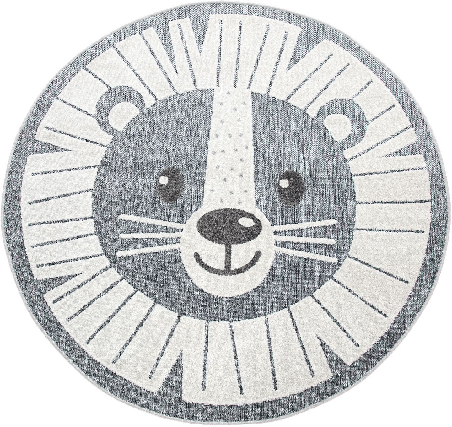 Image of Paco Home Kinderteppich »Tweet 464«, rund, 8 mm Höhe, Flachgewebe, Hoch-Tief-Effekt, Motiv Löwe, In- und Outdoor geeignet, Kinderzimmer bei Ackermann Versand Schweiz