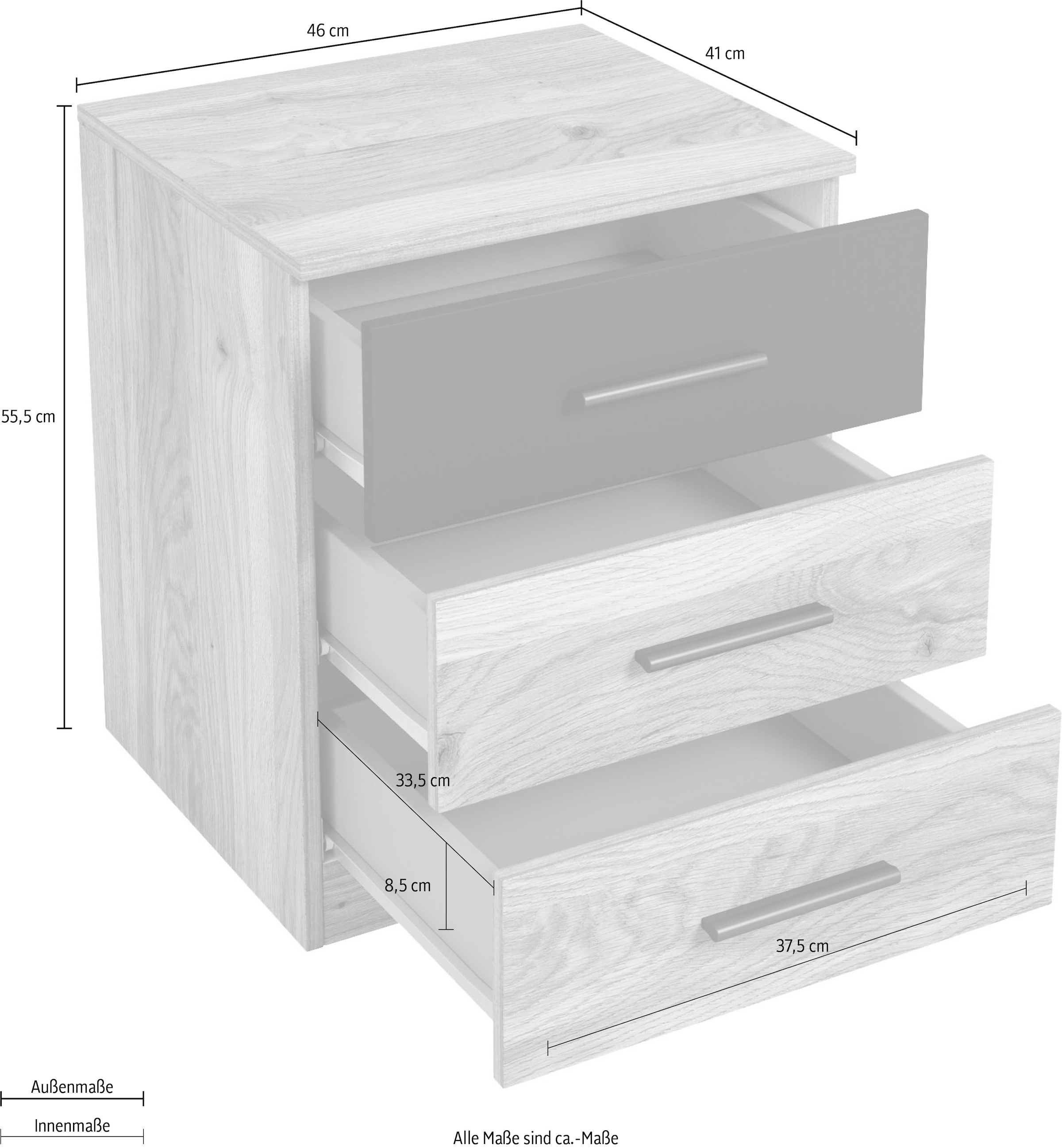 INOSIGN Nachtkonsole »Faweza,Breite 46 cm, Nachtschrank mit 3 Schubladen«, Nachttisch, Nachtkommode viel Stauraum