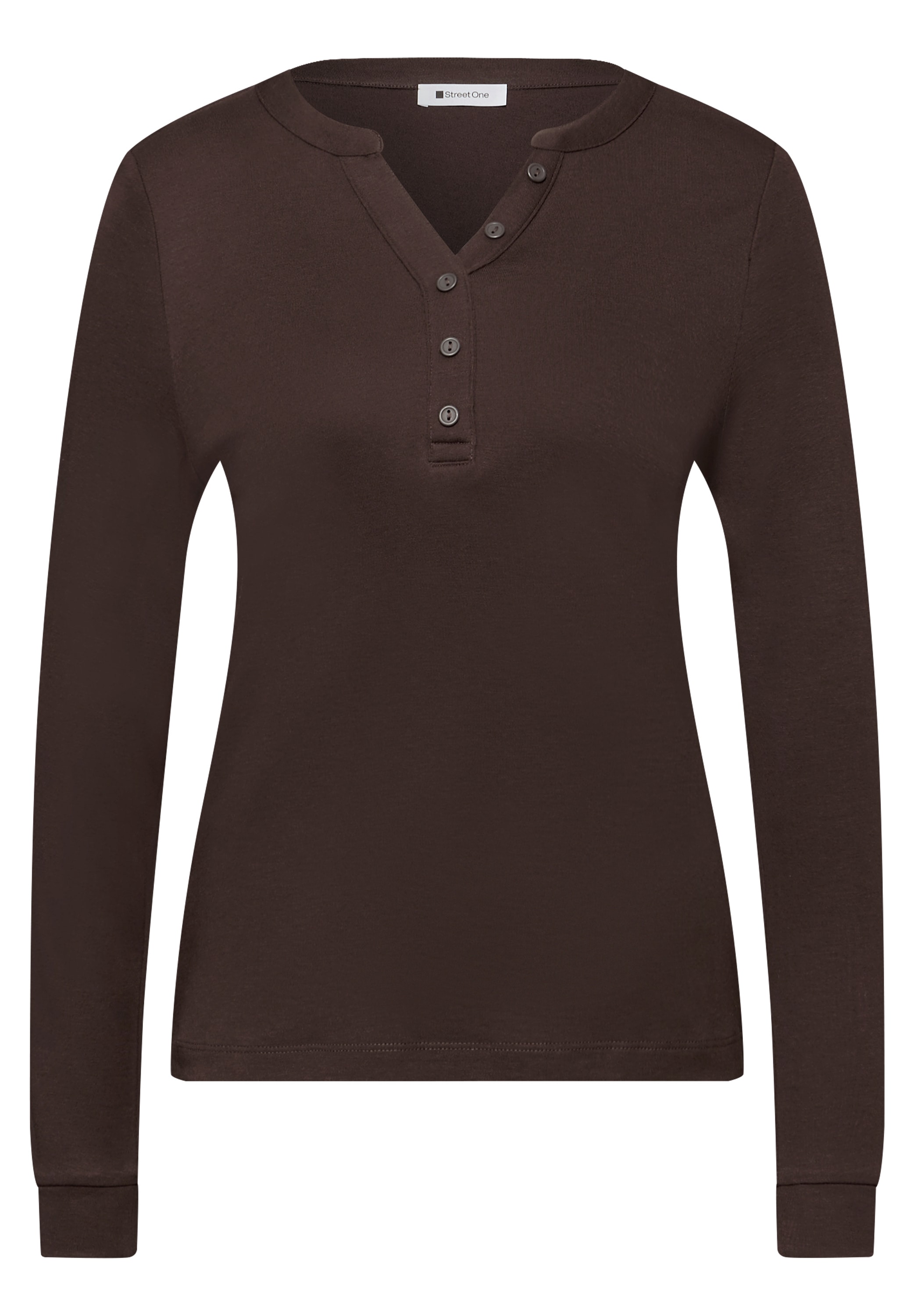 STREET ONE T-shirt à manches longues mit dekorativem Split Neck und Knopfleiste