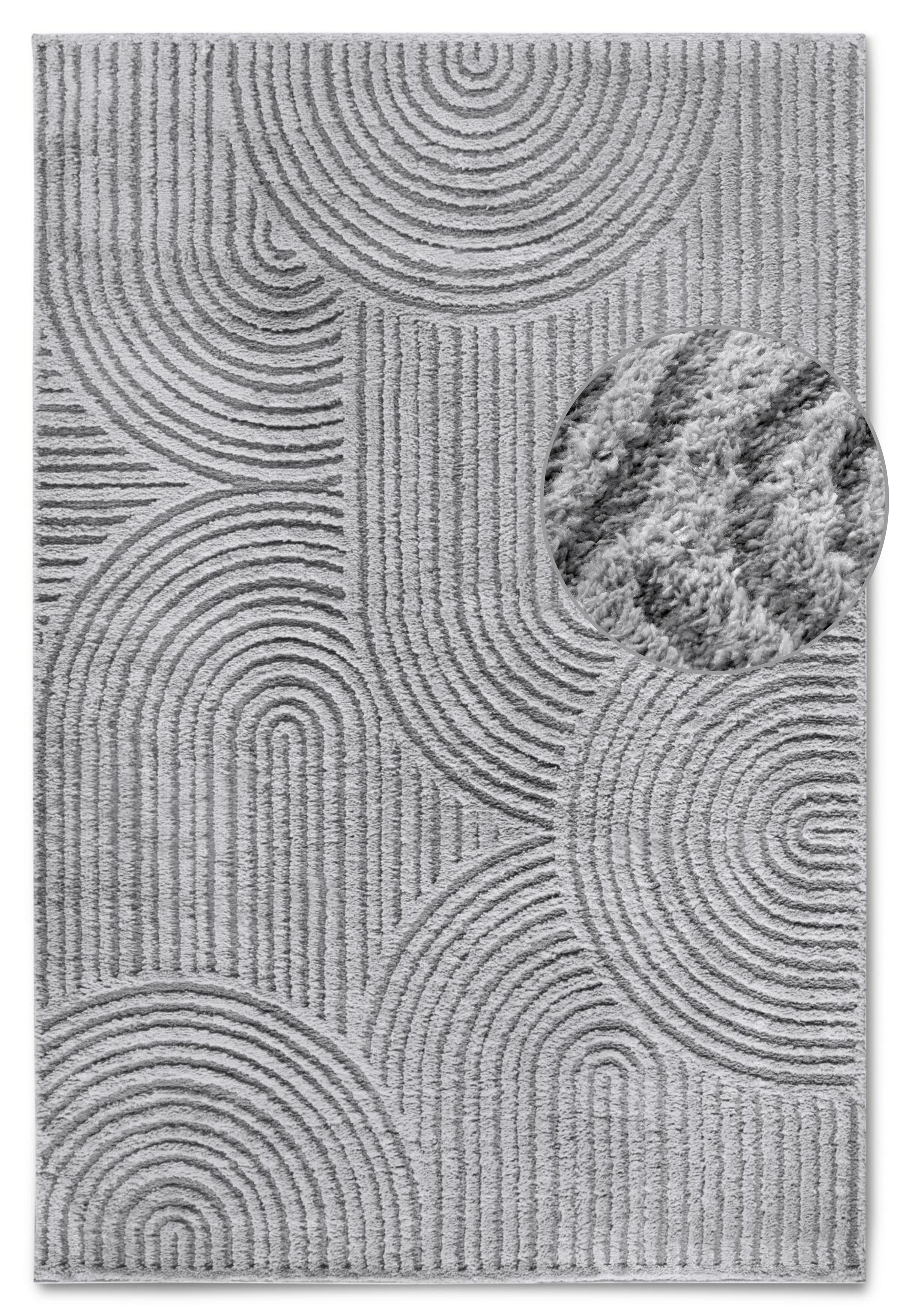 THE RUGS Chappe High Pile Rug Runner Soft Geometric Polyester Shaggy Rug in Grey | Size: 80cm x 120cm