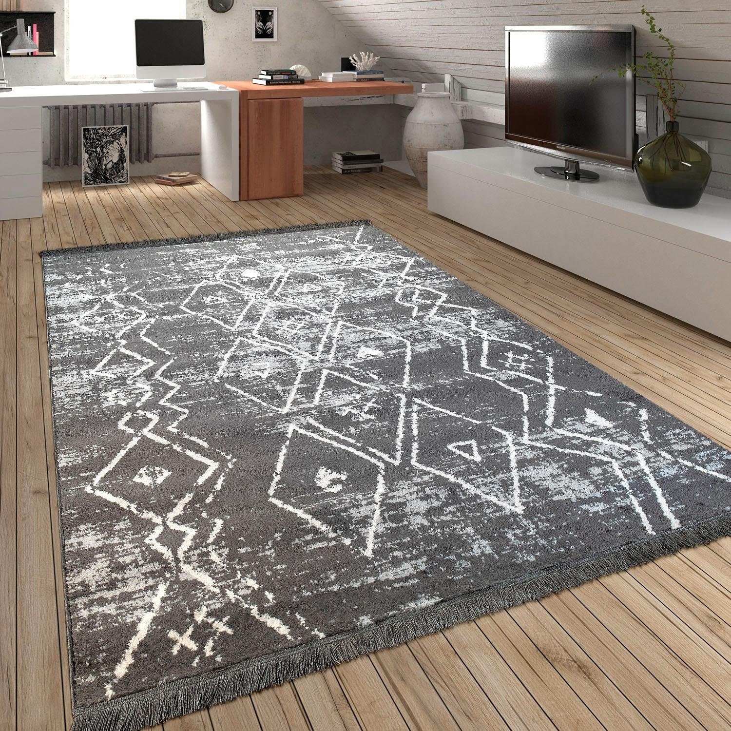 »Kelim Design, Fransen mit Rauten 317«, kaufen Teppich Scandi Paco rechteckig, Muster, Home