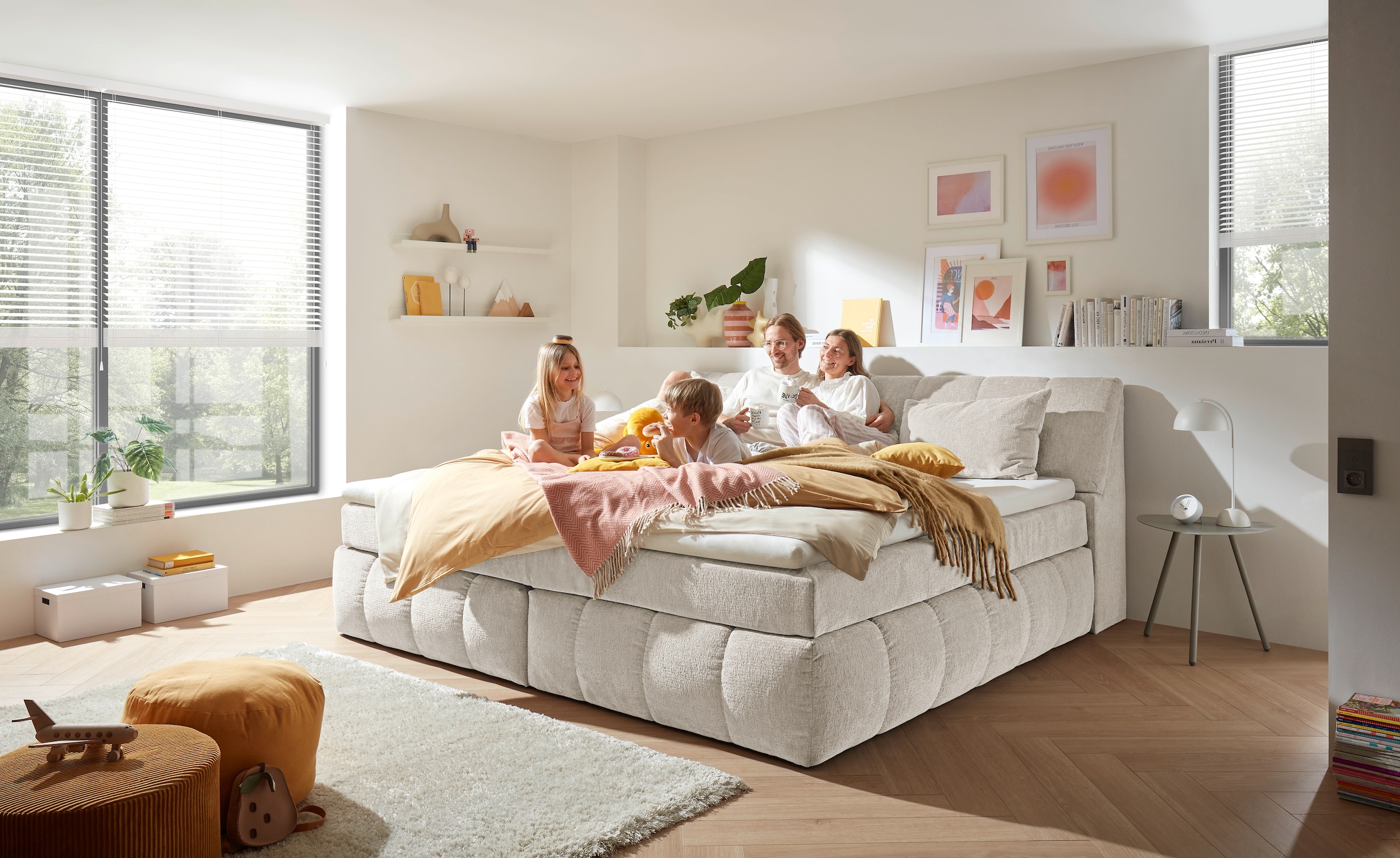 ED EXCITING DESIGN Lit boxspring »Elkford, Familienbett in der Grösse 240x200cm« inkl. Stauraum im Kopfteil