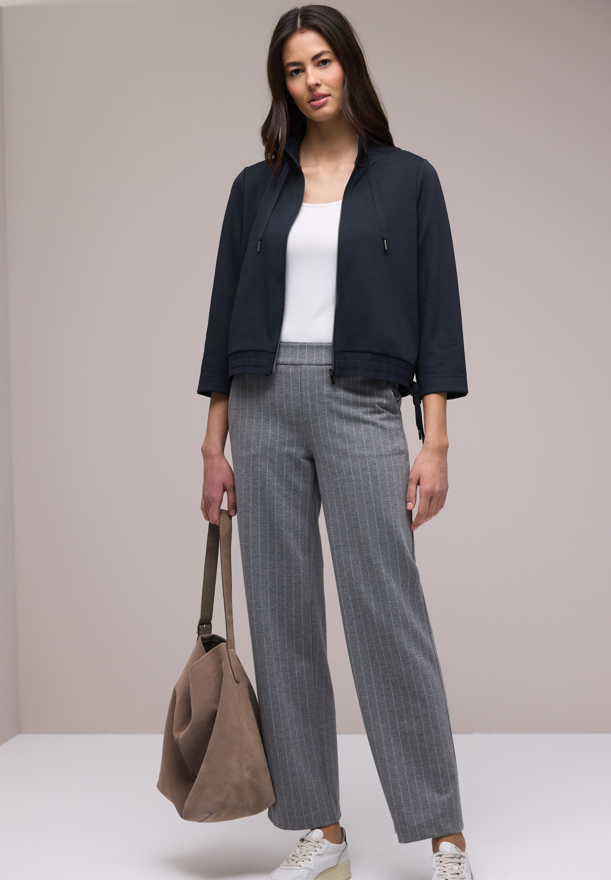 STREET ONE Veste sweat 3/4-Arm mit Stehkragen und Kordelzügen