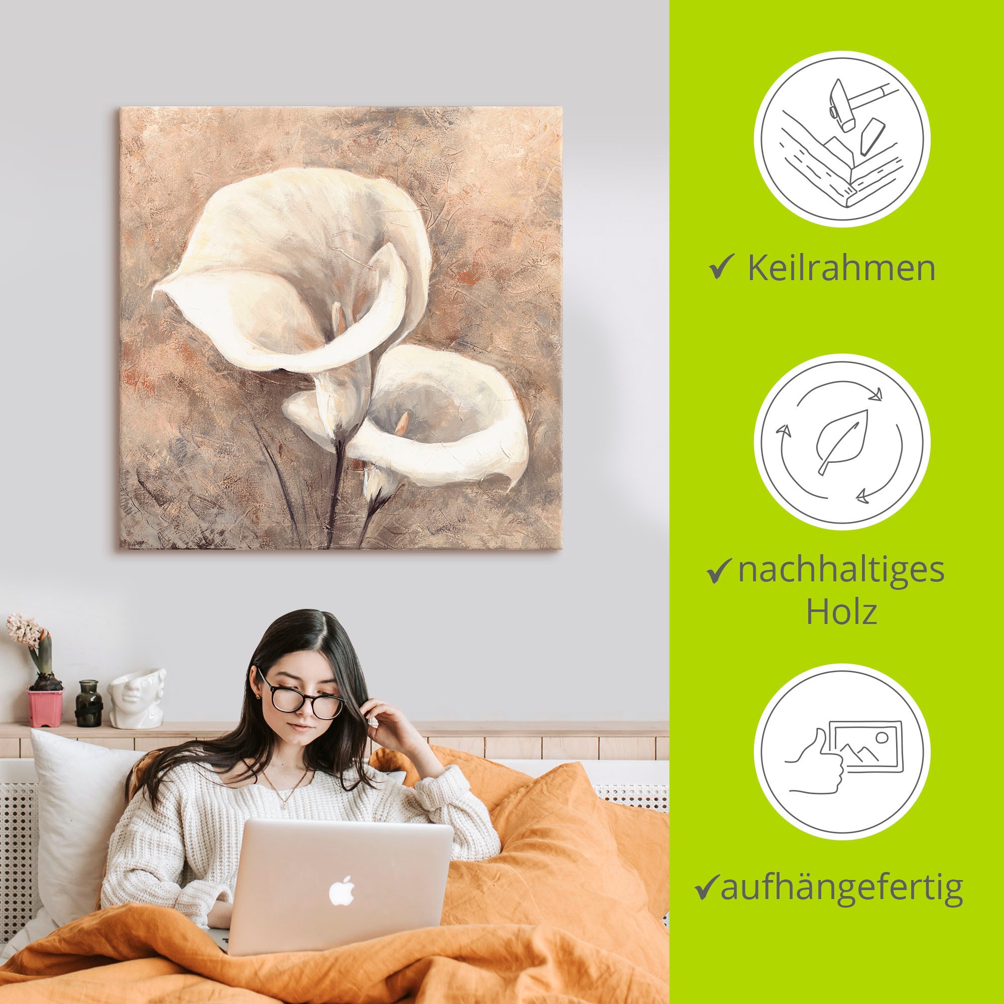 Artland Leinwandbild »Klassische Callas« Blumen 1 Stk. tlg. auf Holzrahmen gespannt