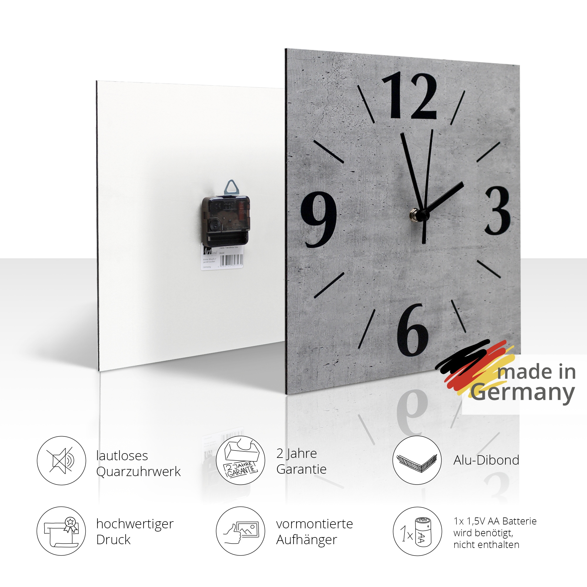 GOODproduct Wanduhr »Modernes Ziffernblatt« wahlweise mit Quarz- oder Funkuhrwerk, lautlos ohne Tickgeräusche