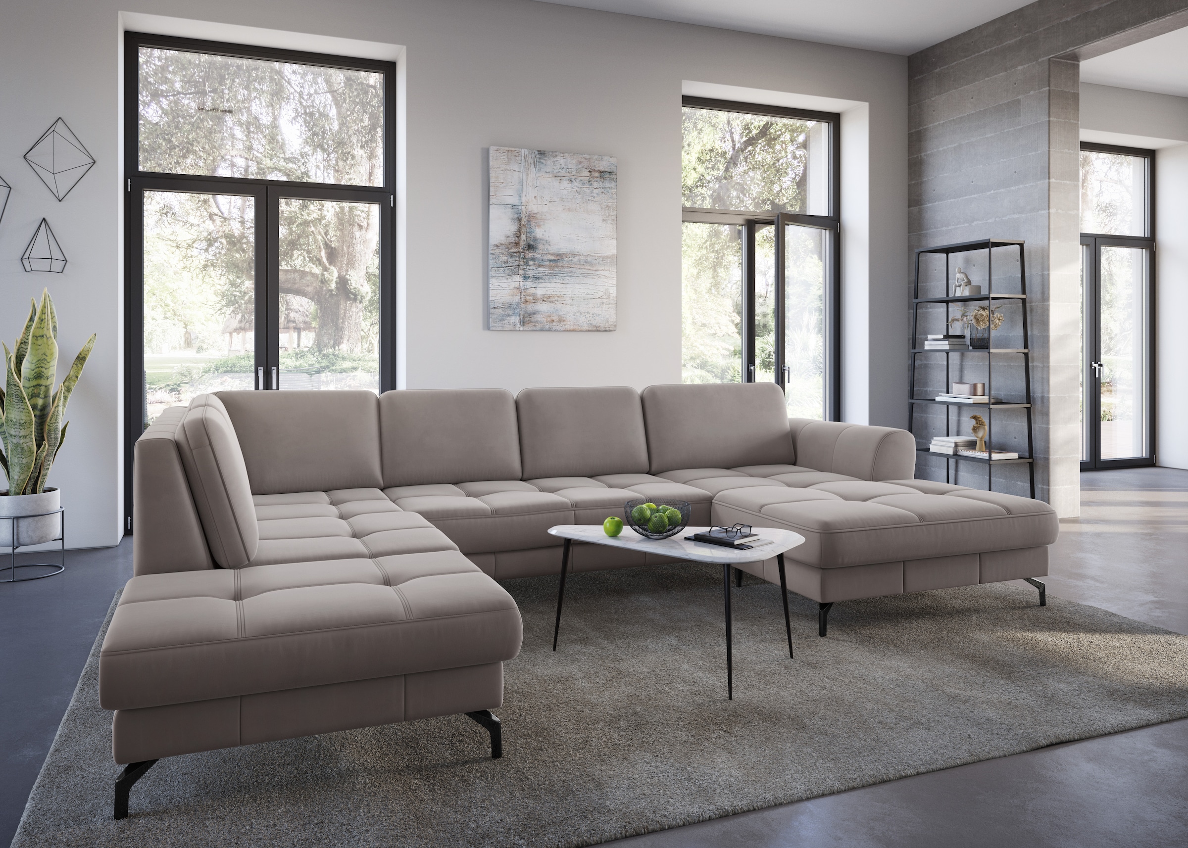 sit&more Wohnlandschaft »Bendigo U-Form« inklusive Sitztiefenverstellung, Bodenfreiheit 12 cm, in 2 Fussfarben