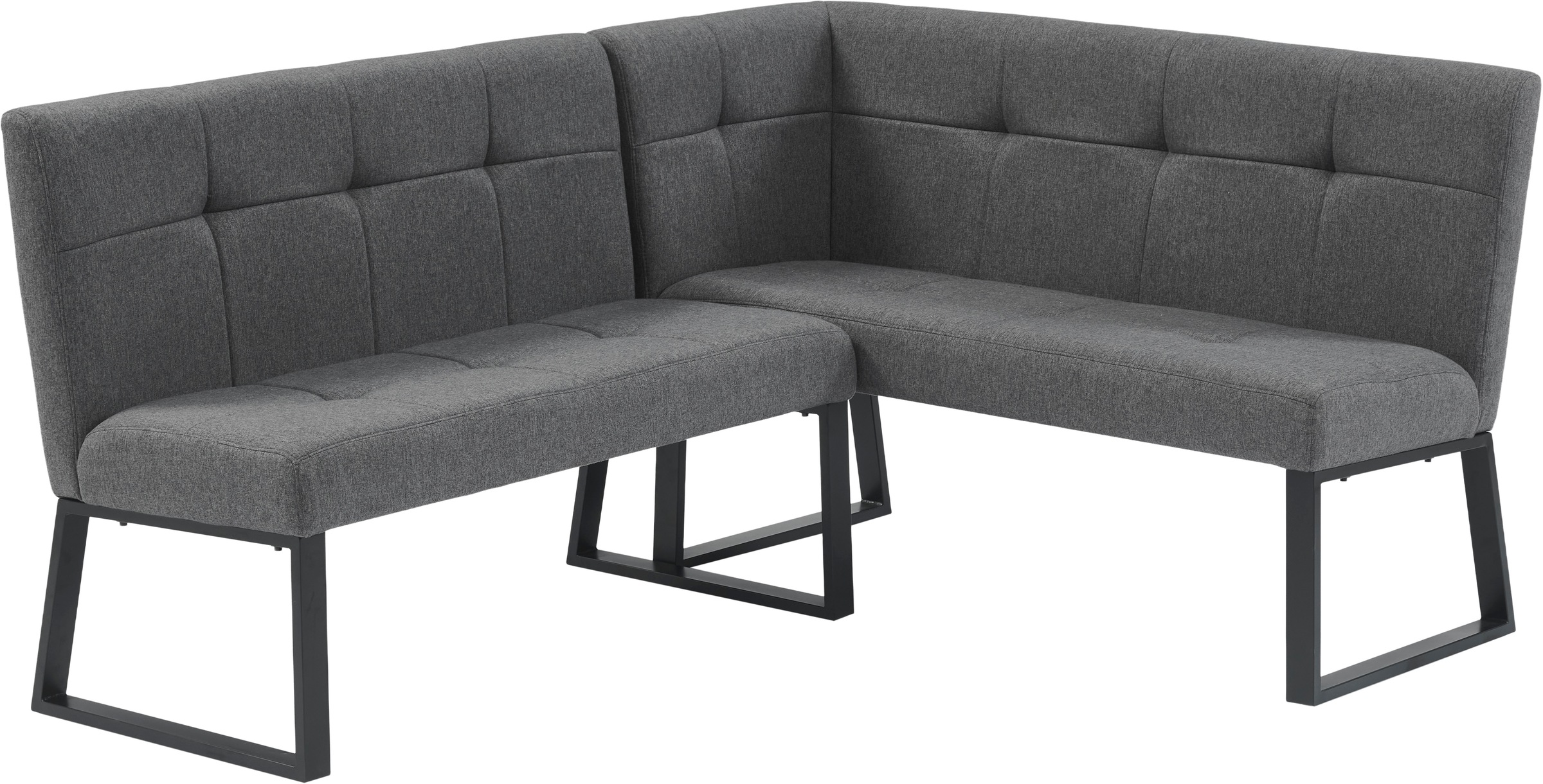 Image of GOODproduct Eckbank "Geranie, Sitz -und Rücken gepolstert, Knopfheftung" zwei Bezugsstoffe, zwei Stofffarben, pulverbeschichtetes Metallgestell
