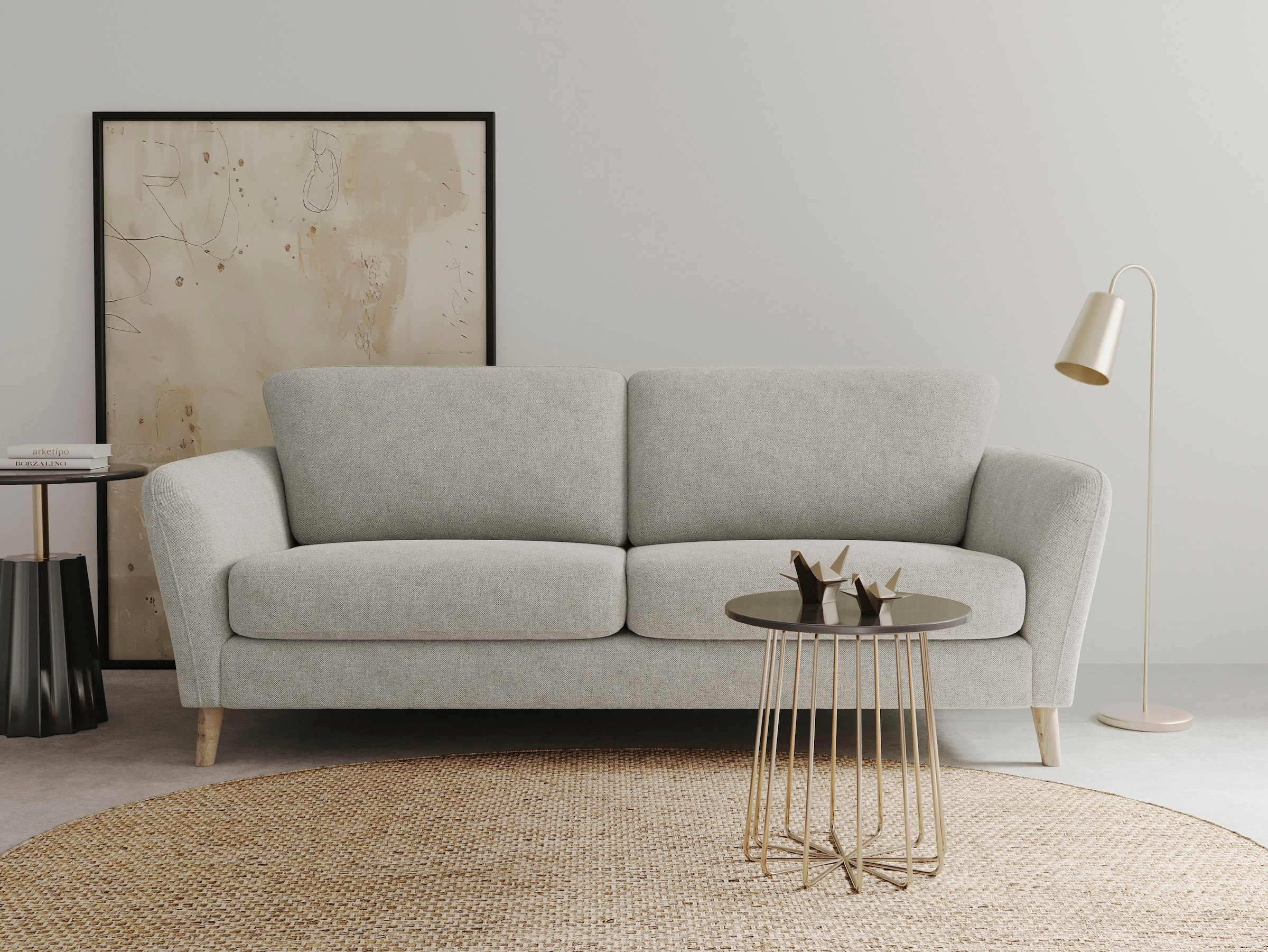 Image of Home affaire 3-Sitzer "MARSEILLE 3er Sofa 206 cm, Cord, Flachgewebe, Struktur, Webstoff" Massivholzbeine Eiche, Landhausstil, Wellenunterfederung