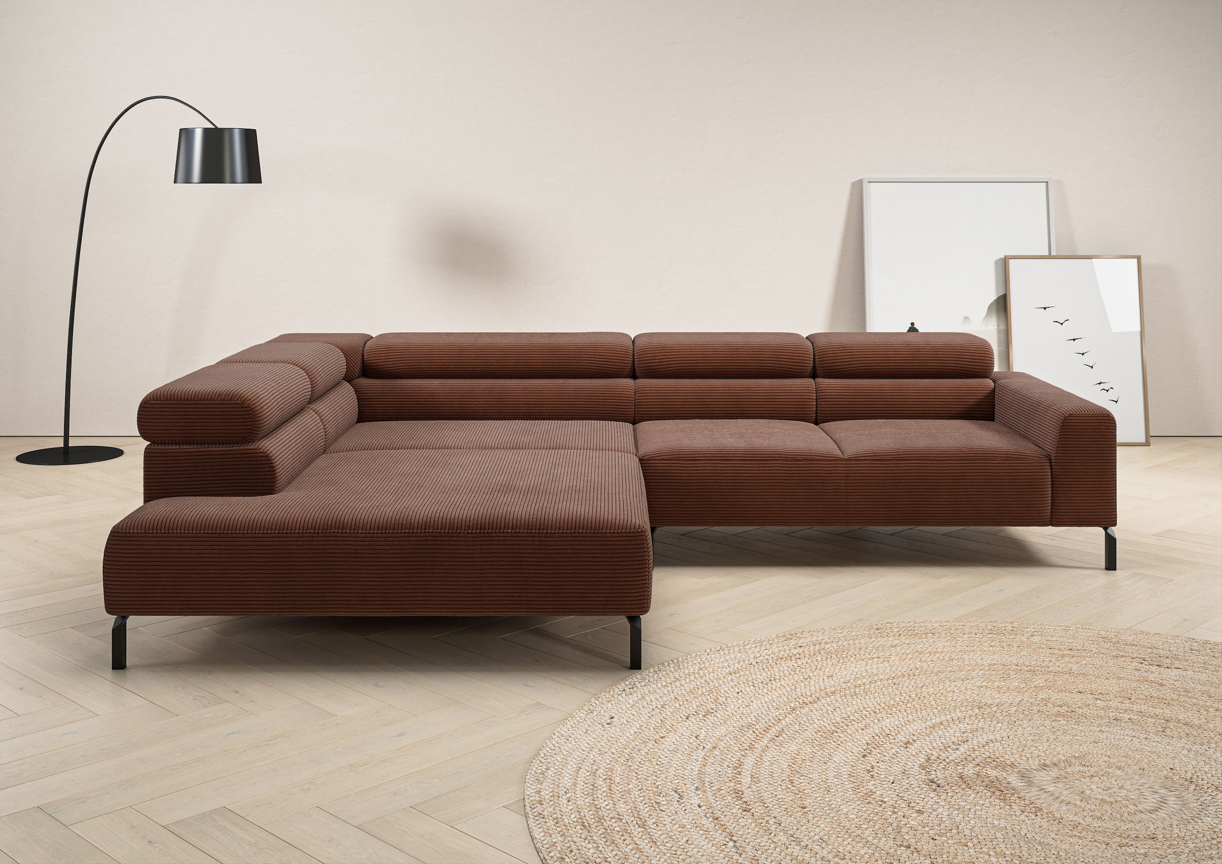 Image of Home affaire Ecksofa "Antonelli, L-Form, inkl. Kopfteilverstellung, Breite 312 cm, bequem" ohne Sitztiefenverstellung, in Cord, rost
