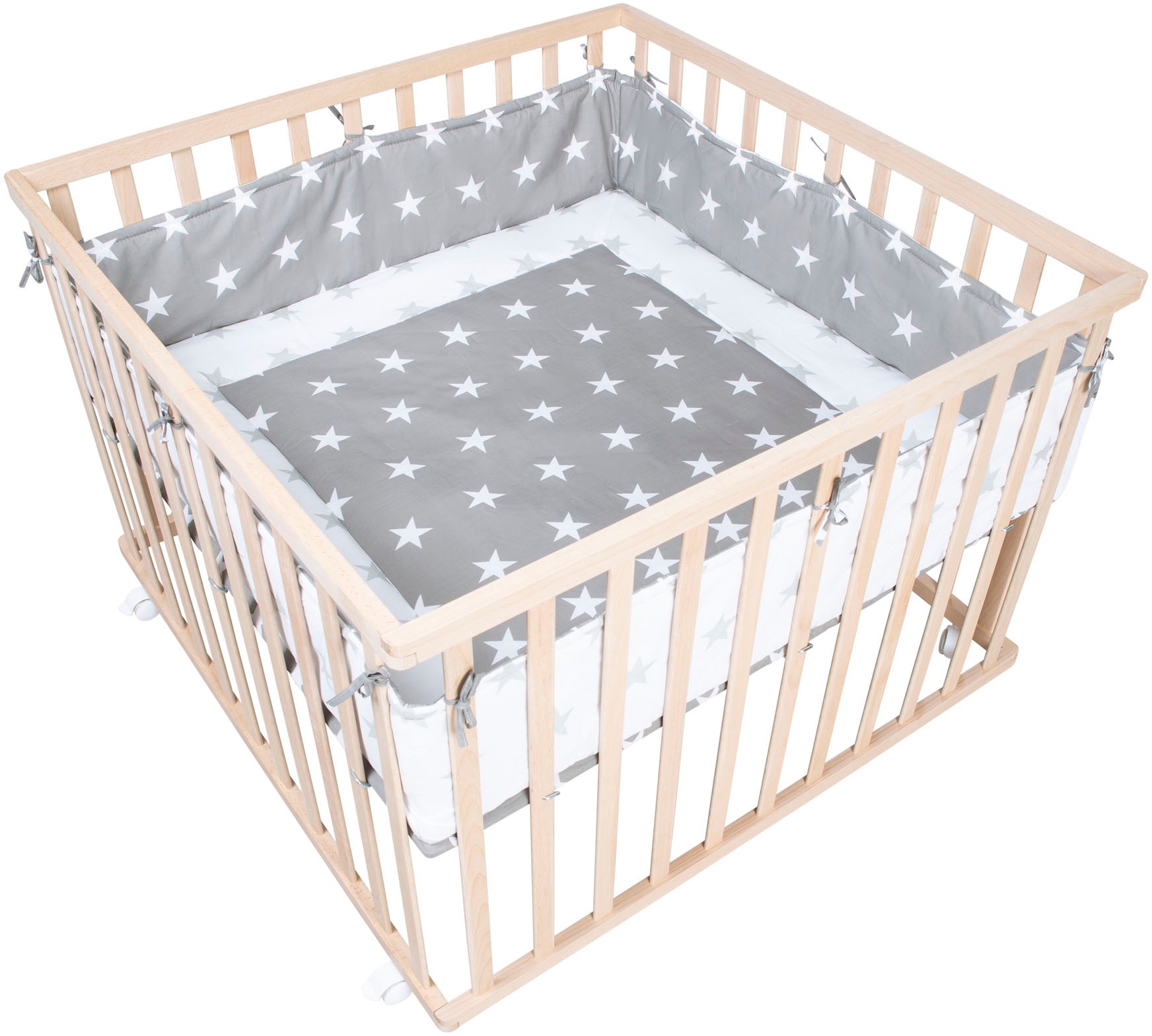 roba® Laufgitter »Little Stars, 100x100 cm, natur«, bis 15 kg, mit Stoffeinlage und Nestchen; höhenverstellbar