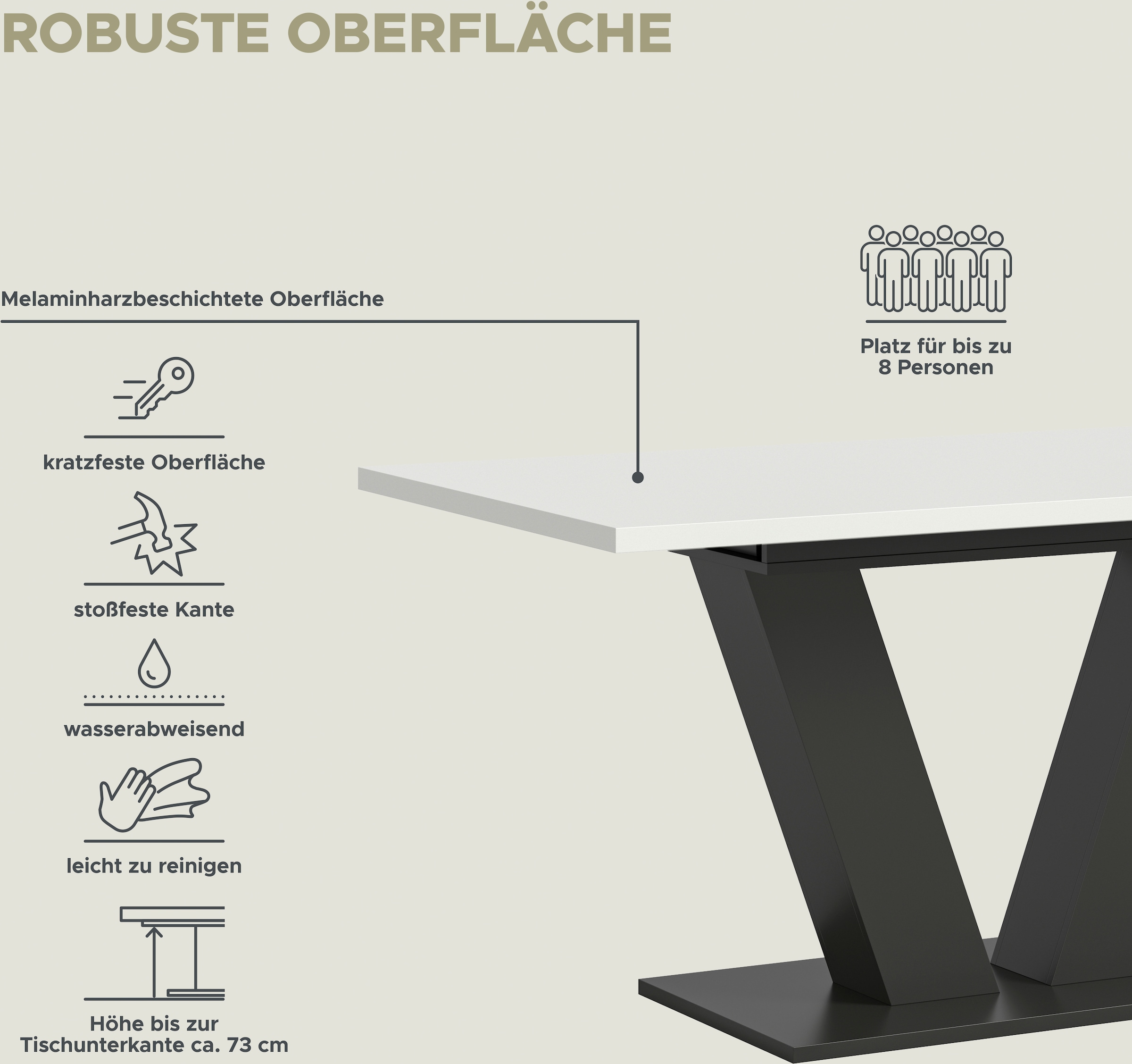 INOSIGN Esstisch »Motus, ausziehbar 150 -190 cm, inklusive 40 cm Einlegeplatte«, (Set, 1 St.), V-Gestell mit Bodenplatte, Tisch, Küchentisch, Esszimmer, Küche