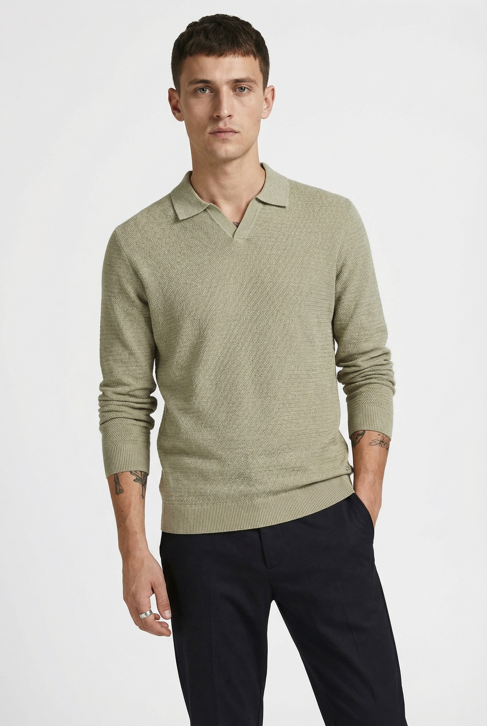 Image of Jack & Jones Polokragenpullover "JPRBLURILEY KNIT SPLIT NECK LS SN"