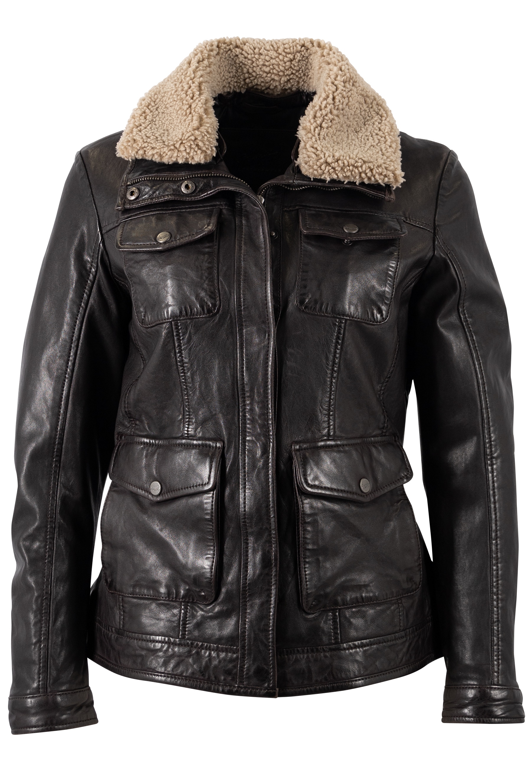 Mauritius Veste en cuir »MWBriselle« avec col en fausse fourrure teddy