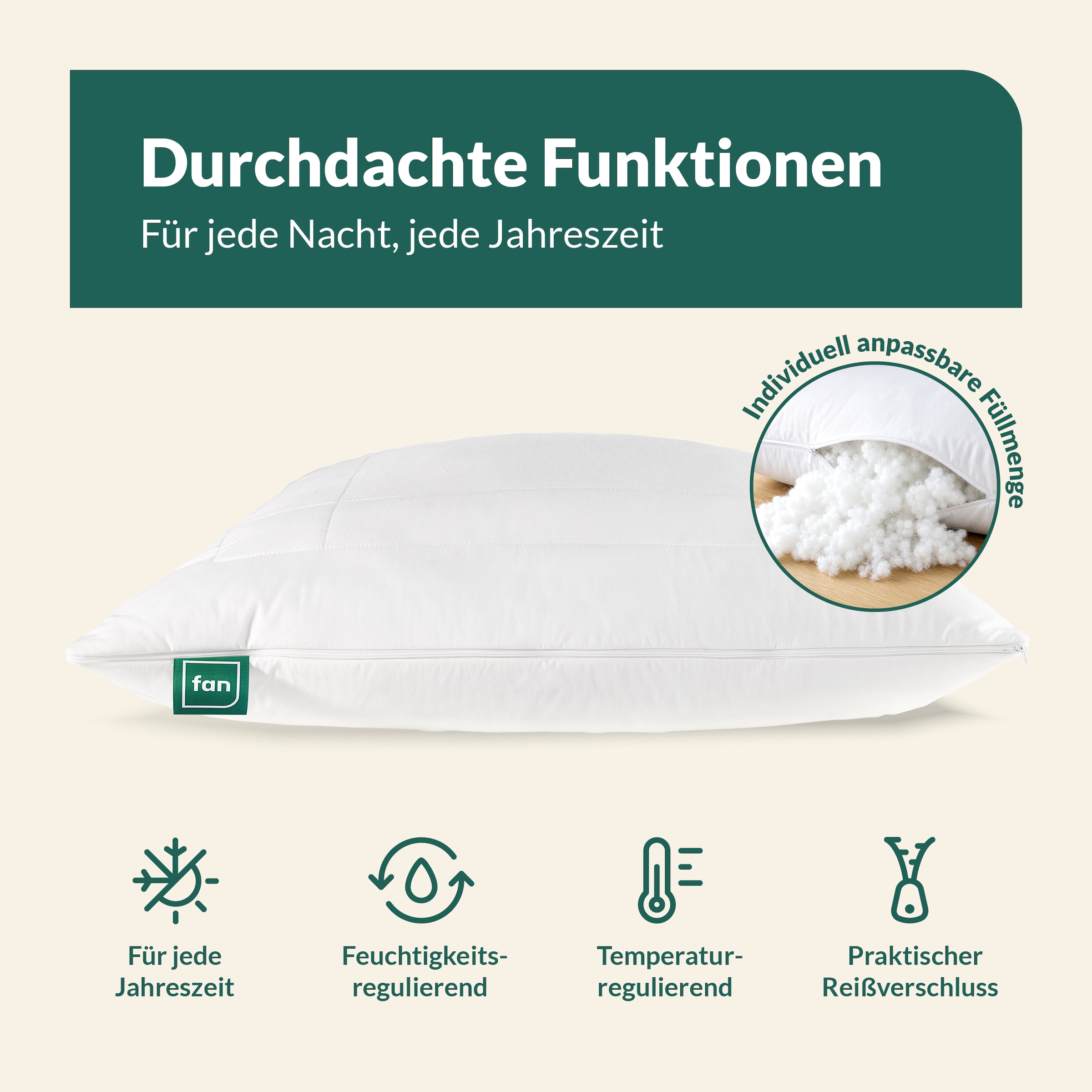 fan Oreiller »African Cotton, 40x80 & 80x80 cm« Füllung: 60% Polyester / 40% Lyocell (Tencel) 1 cuis tlg. oreiller avec housse en coton de haute qualité (KBA), fabriqué en Allemagne