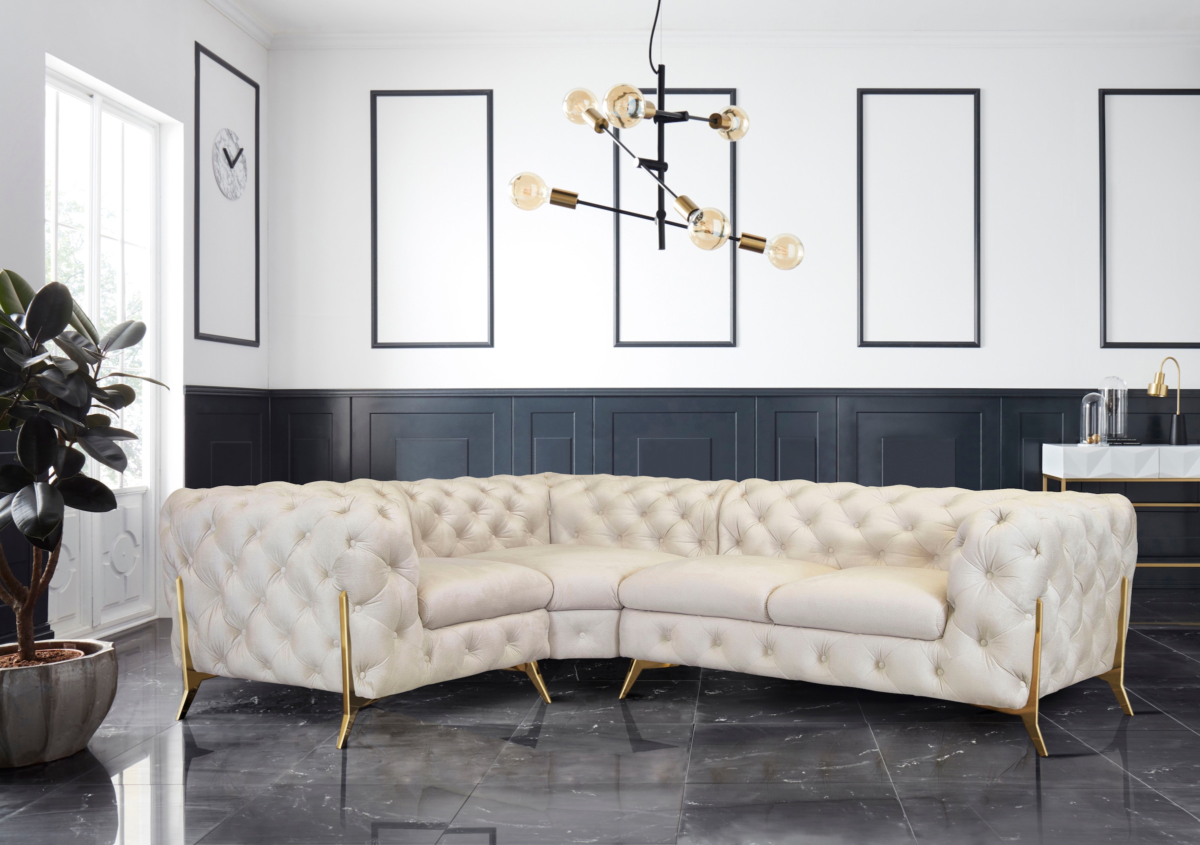 Home affaire Chesterfield-Sofa »Amaury L-Form« moderne Chersterfield-Optik, Breite 262 cm, Fussfarbe wählbar