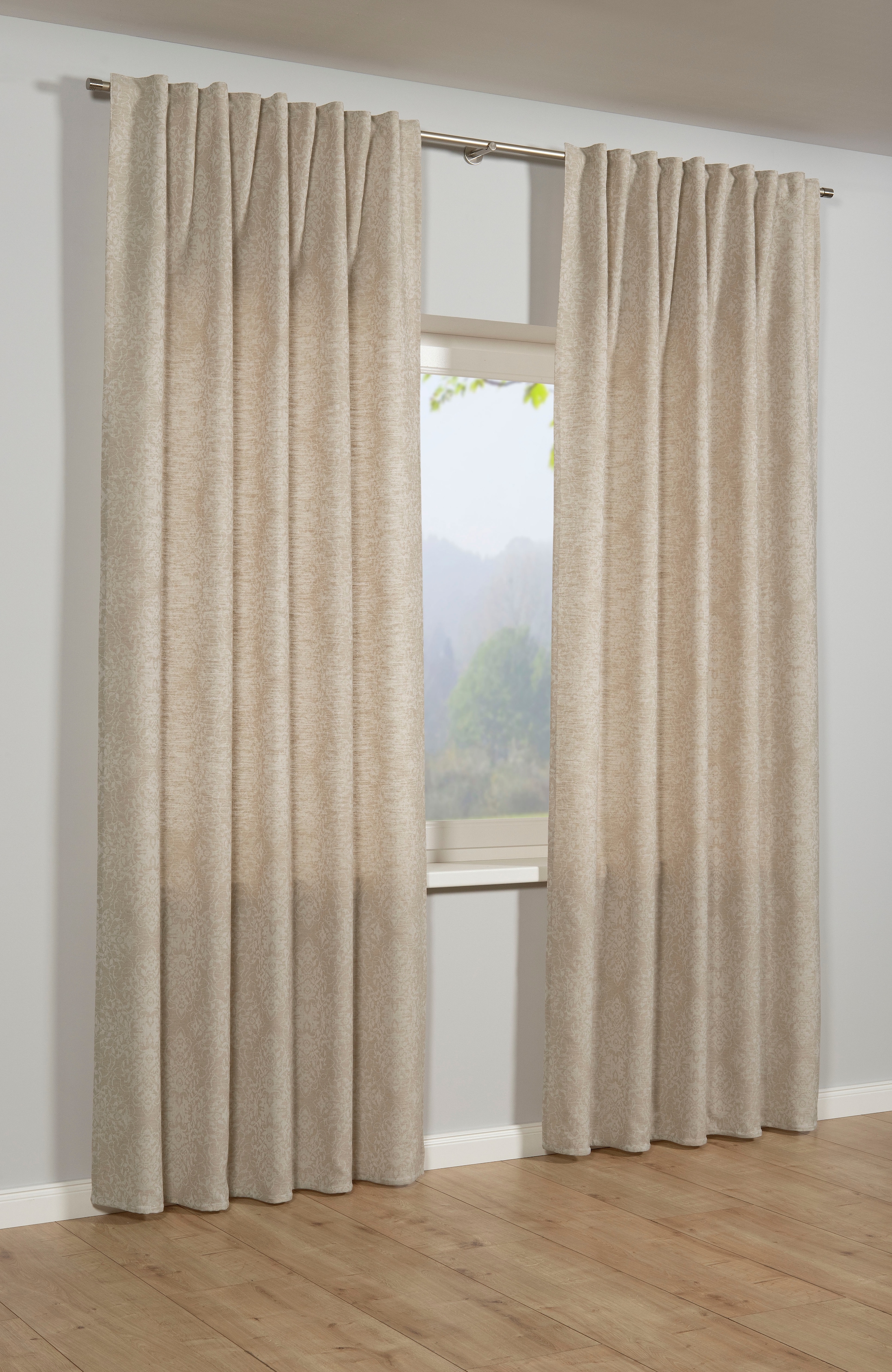 Image of Sehlbach Gardine "Schal Jacquard Ornamente" Schlaufen 1 Stk. tlg. mit Gardinenband und verdeckten Schlaufen