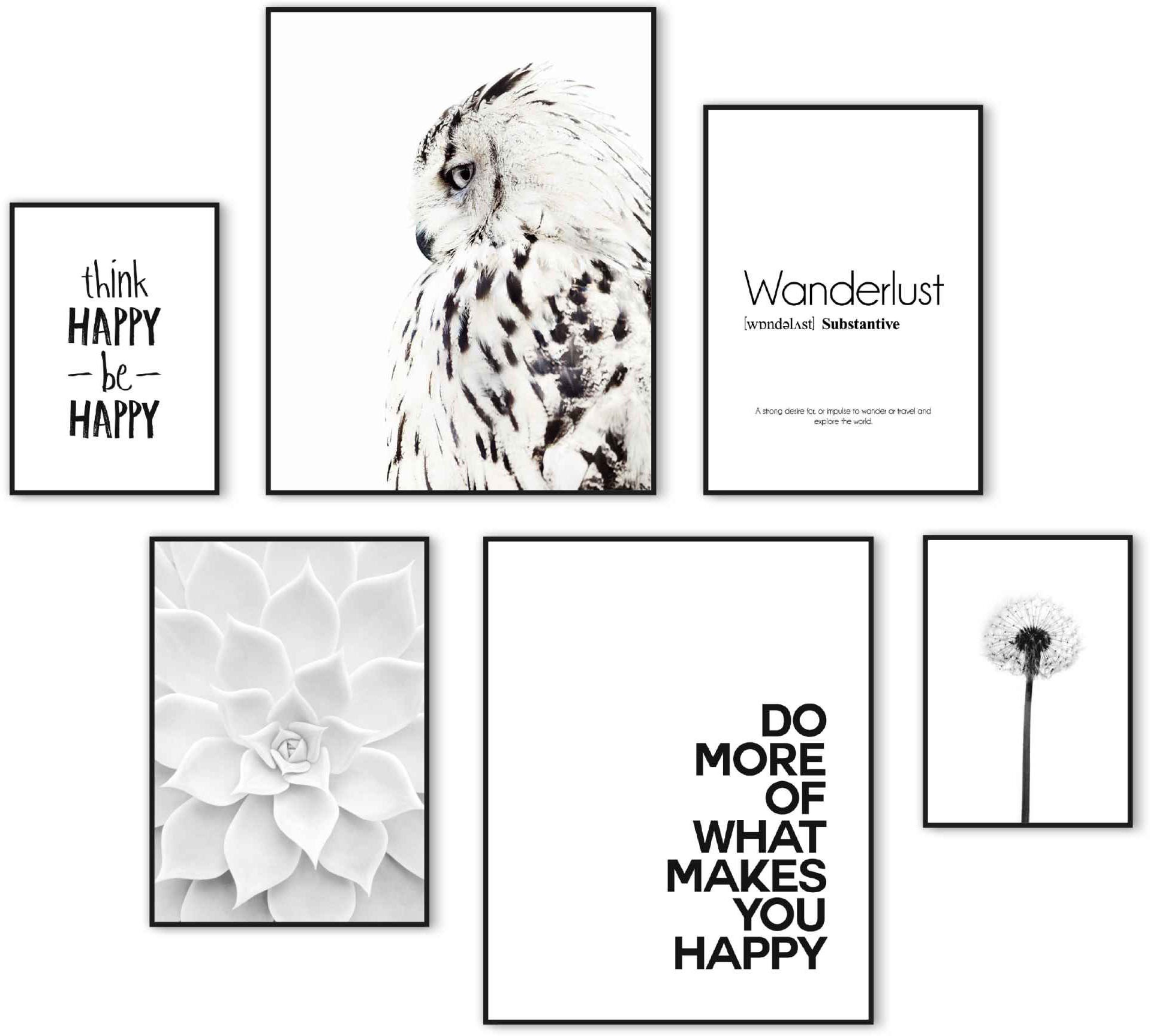 Image of Reinders! Wandbild »Wandbilder Set Glücklich zusammen Natur - Tier - Freiheit - Pusteblume - Stylisch - Modern«, Schriftzug, (6 St.) bei Ackermann Versand Schweiz