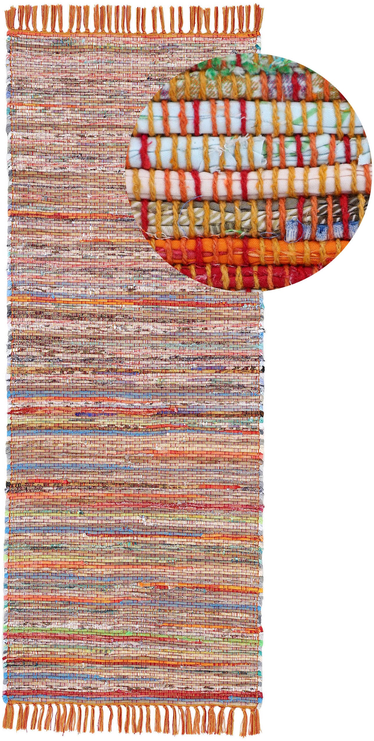 carpetfine Teppich »Kelim Chindi, Wendeteppich«, rechteckig, 6 mm Höhe, handgewebt, Fleckerlteppich mit Fransen, auch vielen in Läufergrössen