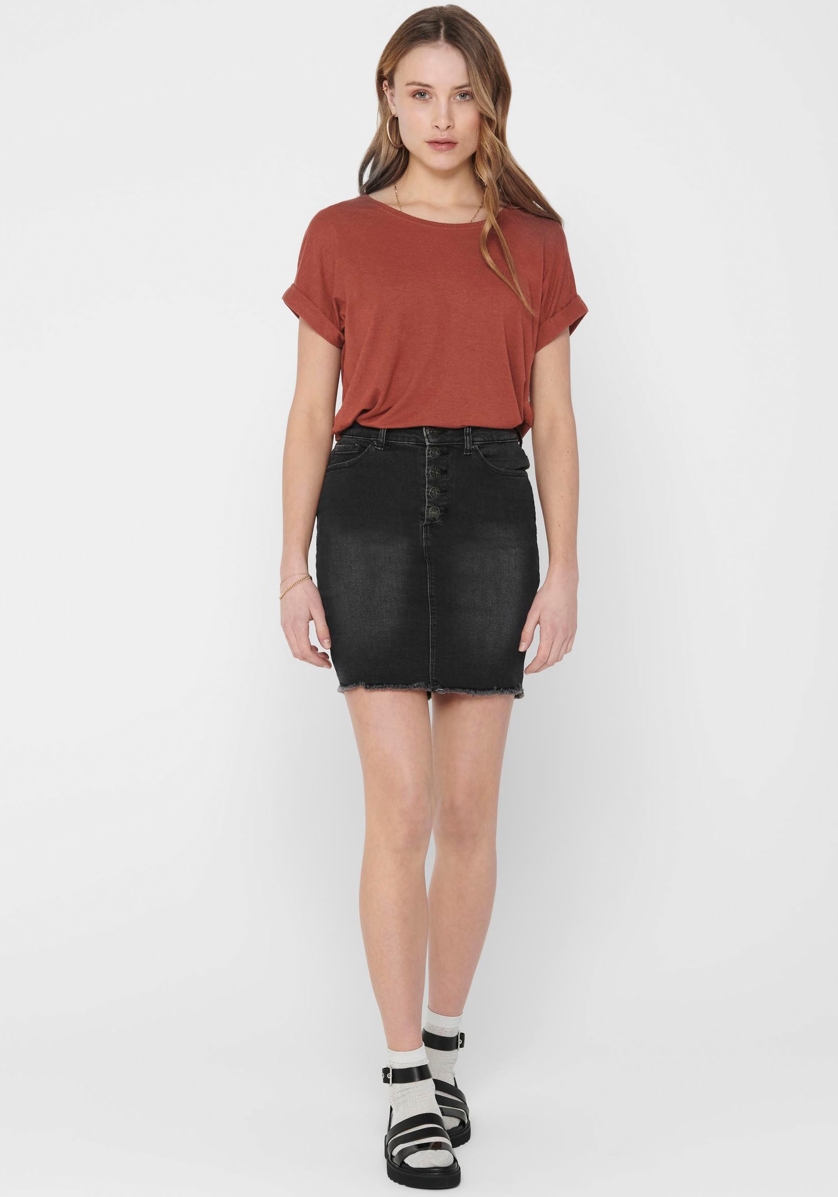 ONLY T-Shirt »ONLMOSTER S/S O-NECK TOP NOOS JRS«, mit Aufschlag am Arm