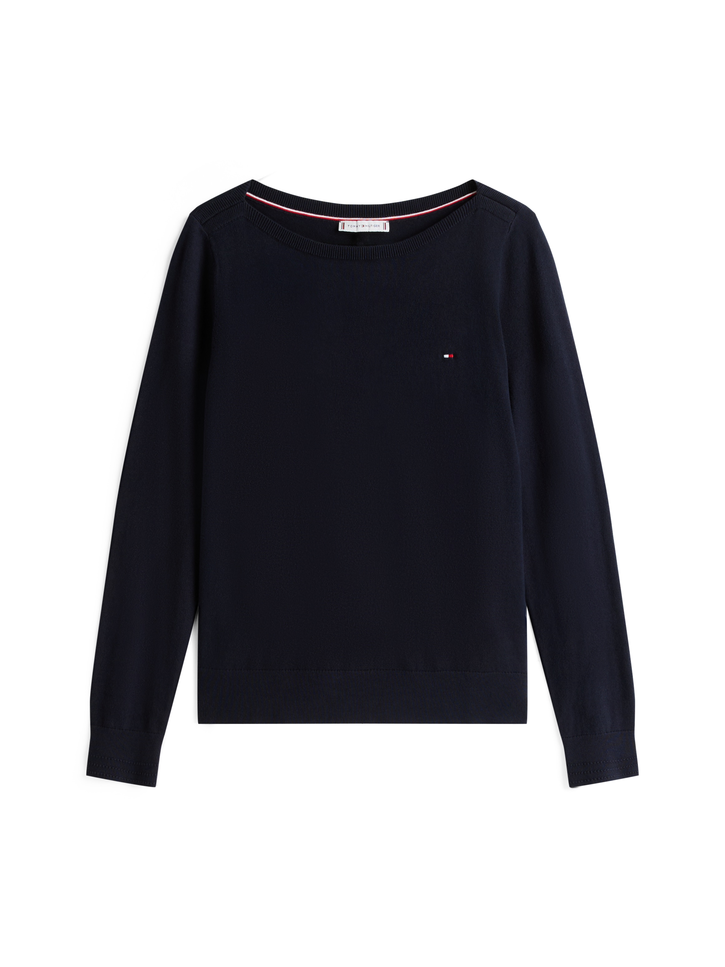 Tommy Hilfiger Pull en tricot »CO JERSEY STITCH V-NECK SWEATER« avec drapeau logo Tommy Hilfiger, encolure bateau