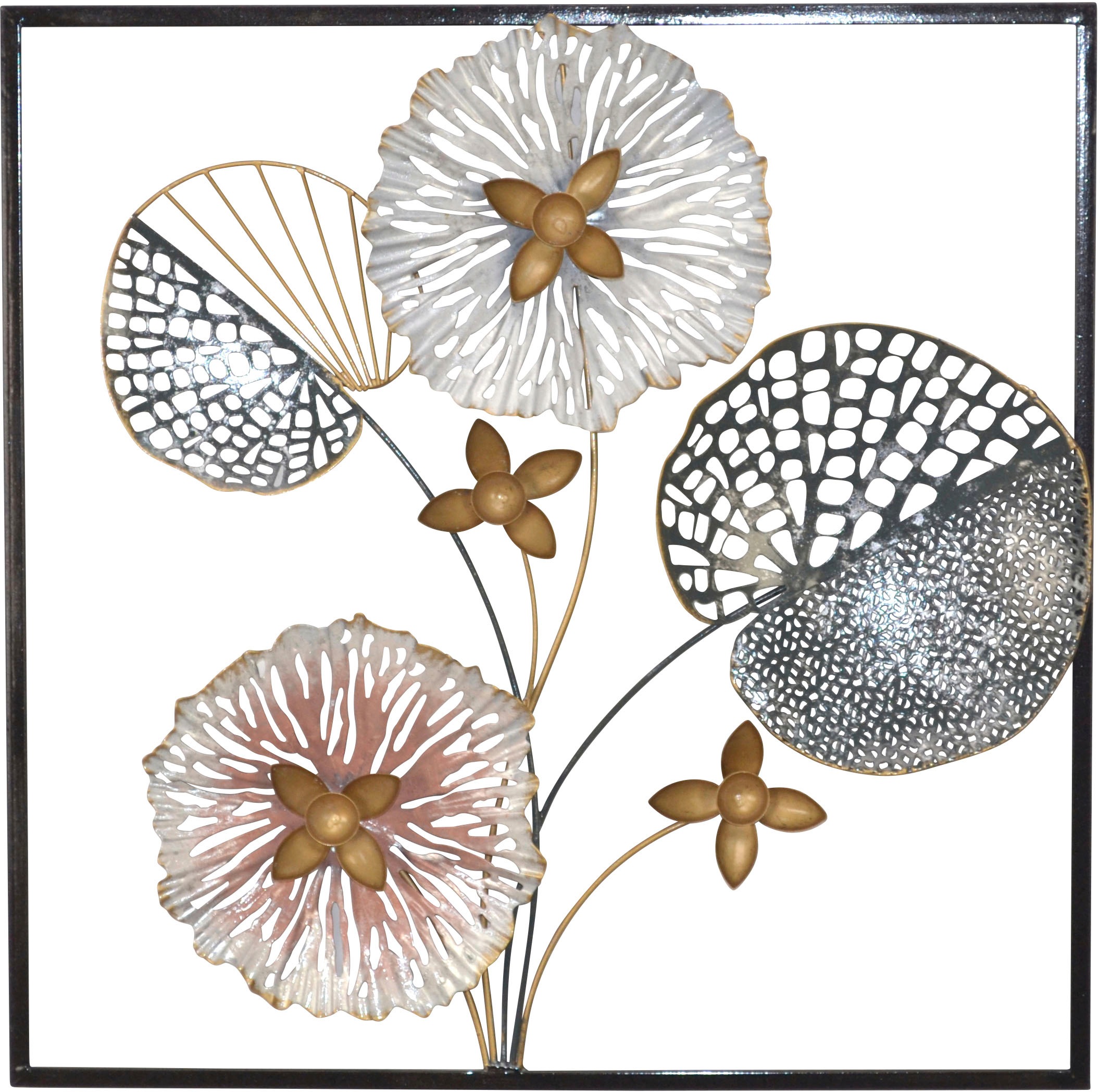 Image of HOFMANN LIVING AND MORE Wanddekoobjekt "Wanddekoration" Florale Metalldeko, mit Rahmen