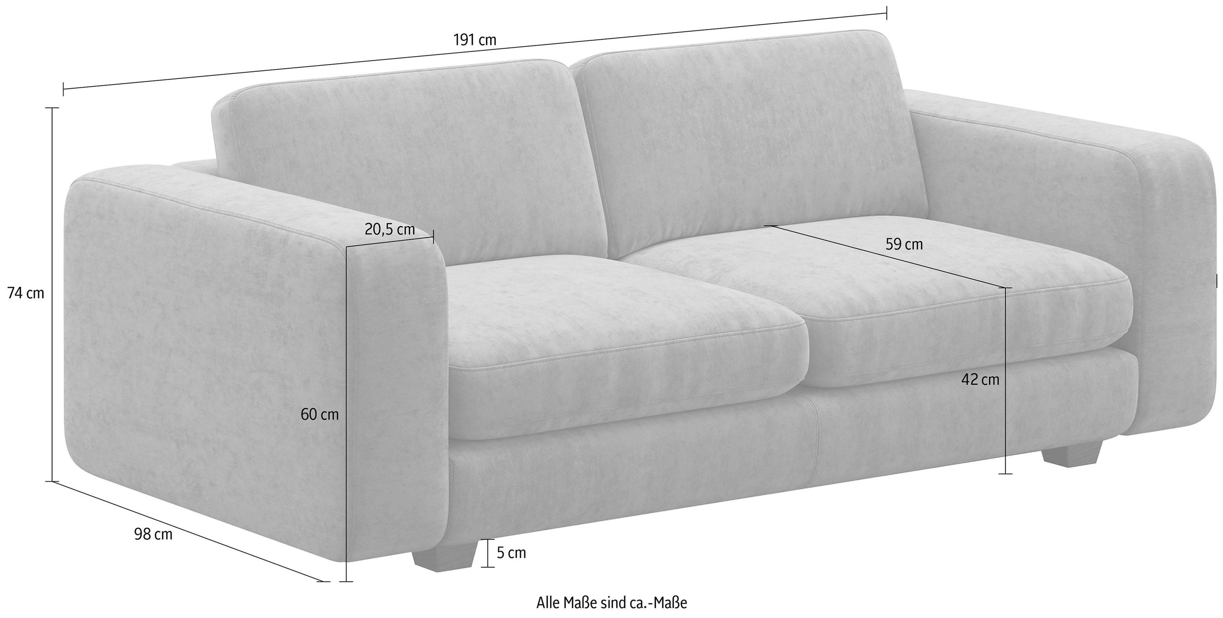 machalke® 2,5-Sitzer »valentino«, mit breiten Armlehnen, Füsse Walnuss, Breite 191 cm