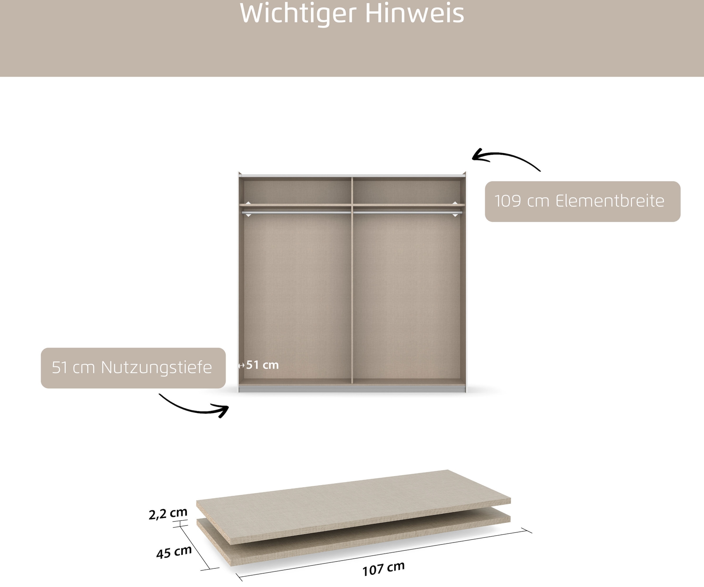 rauch Tablette de rangement »Zubehör für Rauch-Schwebetürenschränke BLUE« 2er-Set Breite 107 cm, Tiefe 45 cm